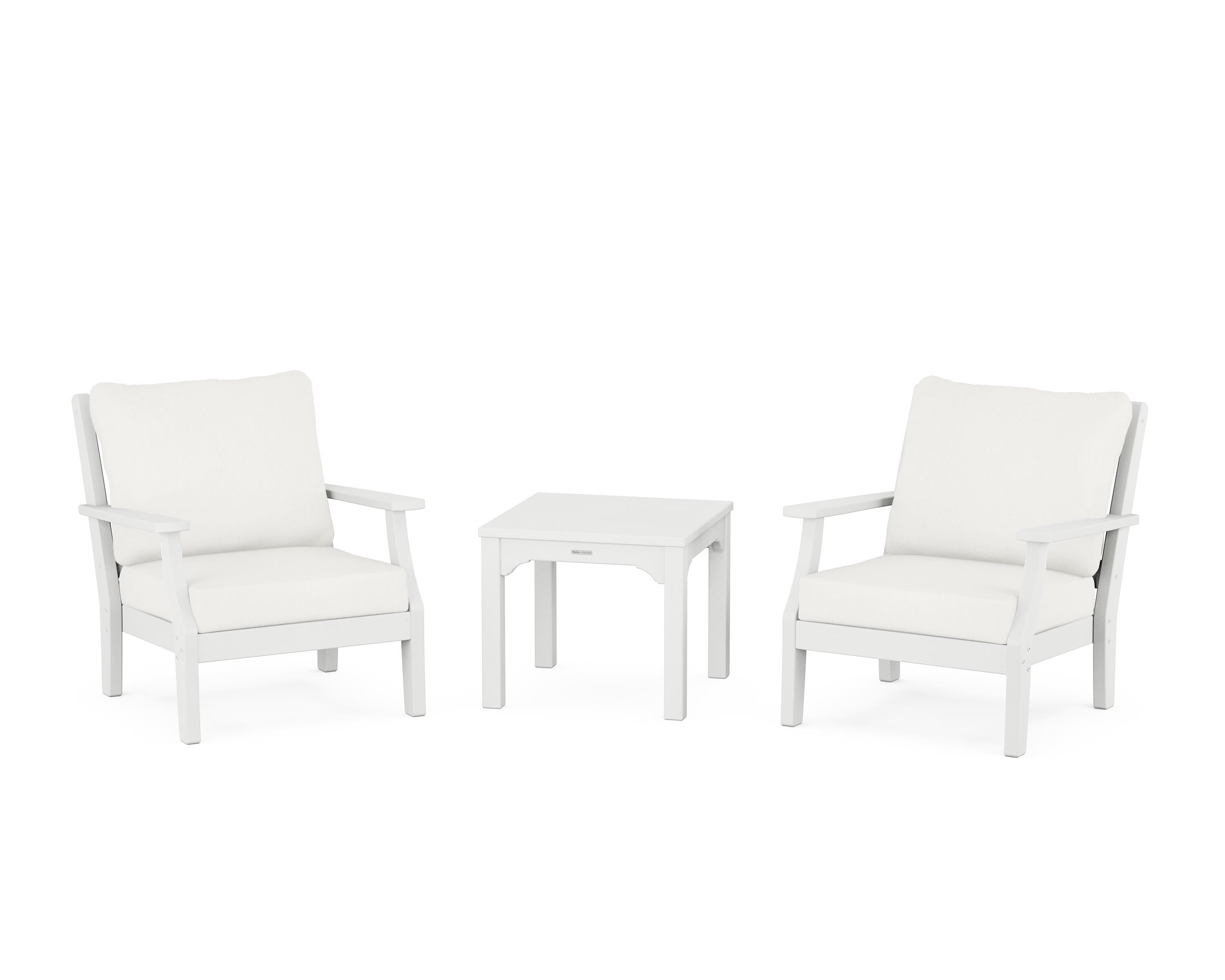 Martha Stewart by POLYWOOD® Chinoiserie 3-Piece Deep Seating Set in White / Natural Linen