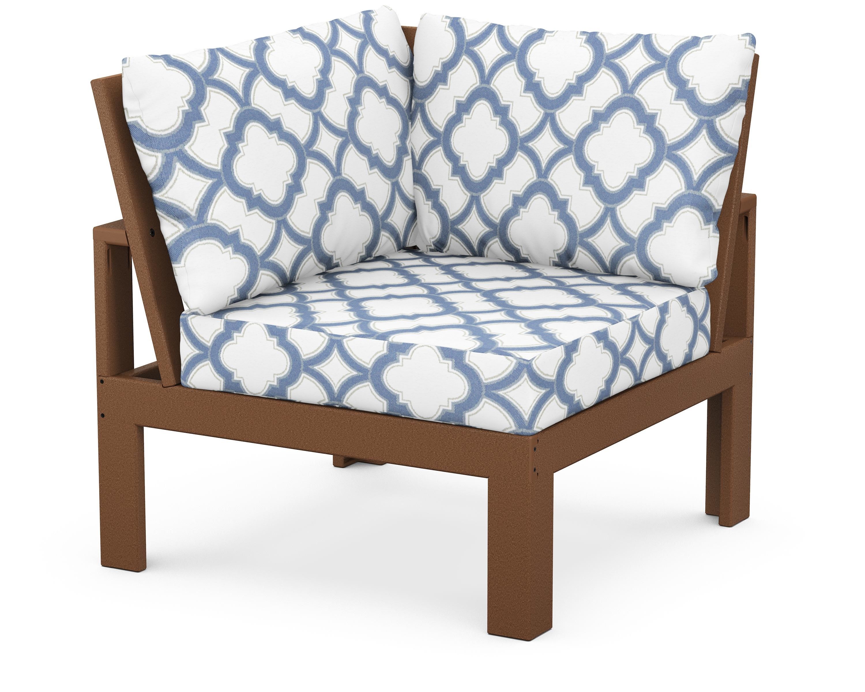 Unbranded Modular Corner Chair in Teak / Trellis Sky Blue