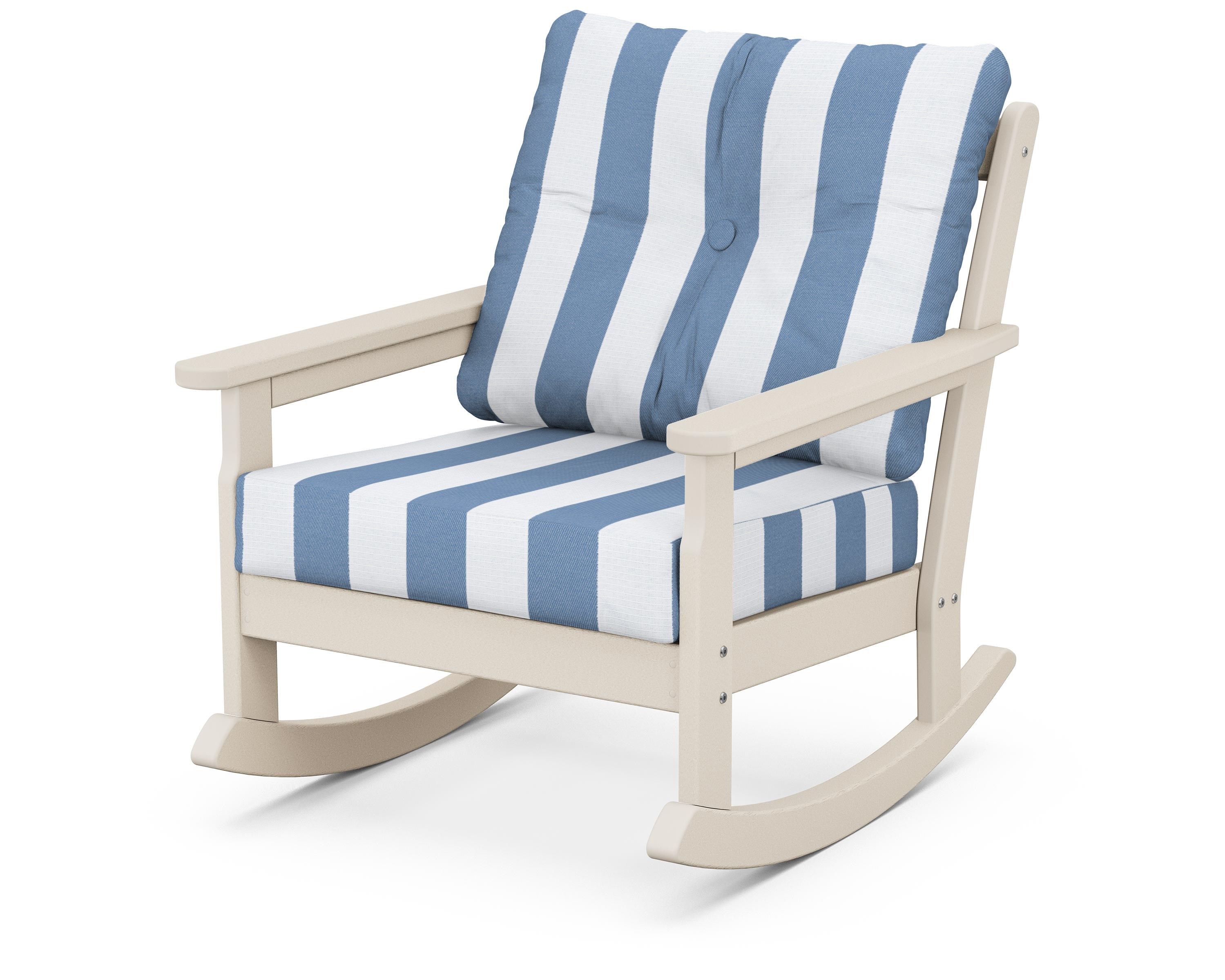 POLYWOOD® Vineyard Deep Seating Rocking Chair in Sand / Cabana Stripe Sky Blue