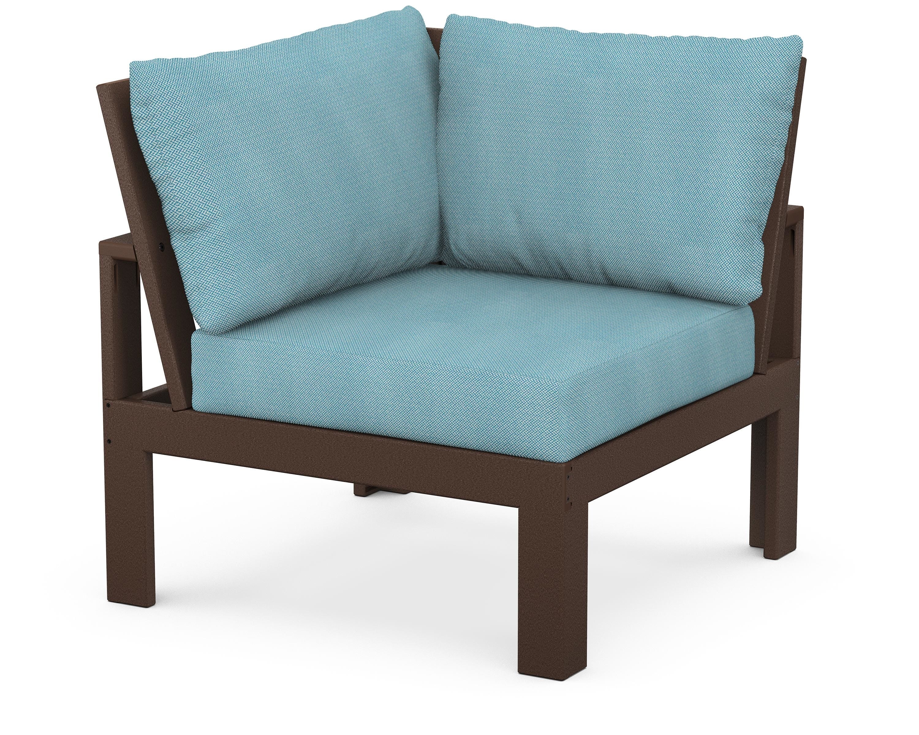 Unbranded Modular Corner Chair in Mahogany / Lattice Sky Blue