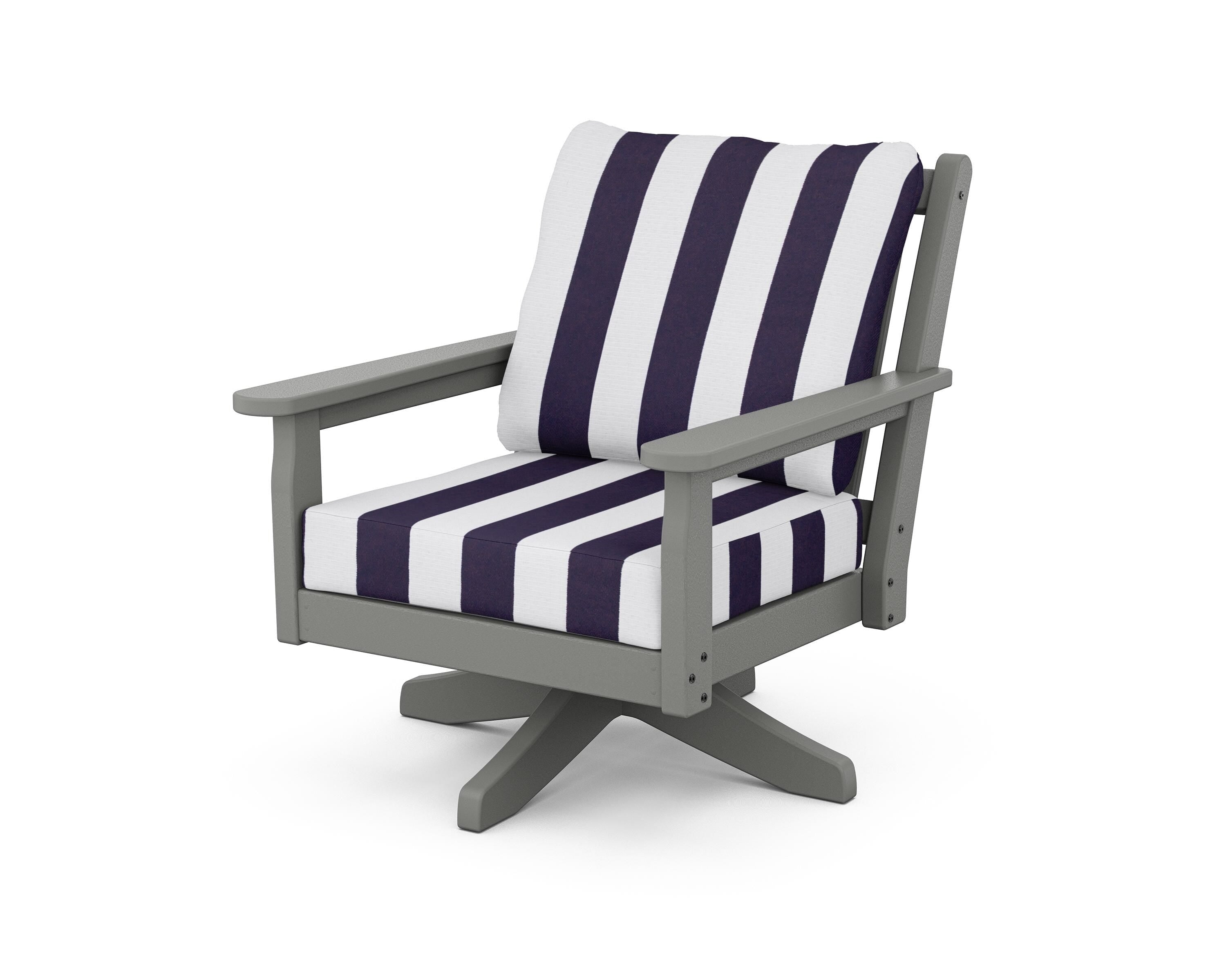 POLYWOOD® Chippendale Deep Seating Swivel Chair in Slate Grey / Cabana Stripe Navy