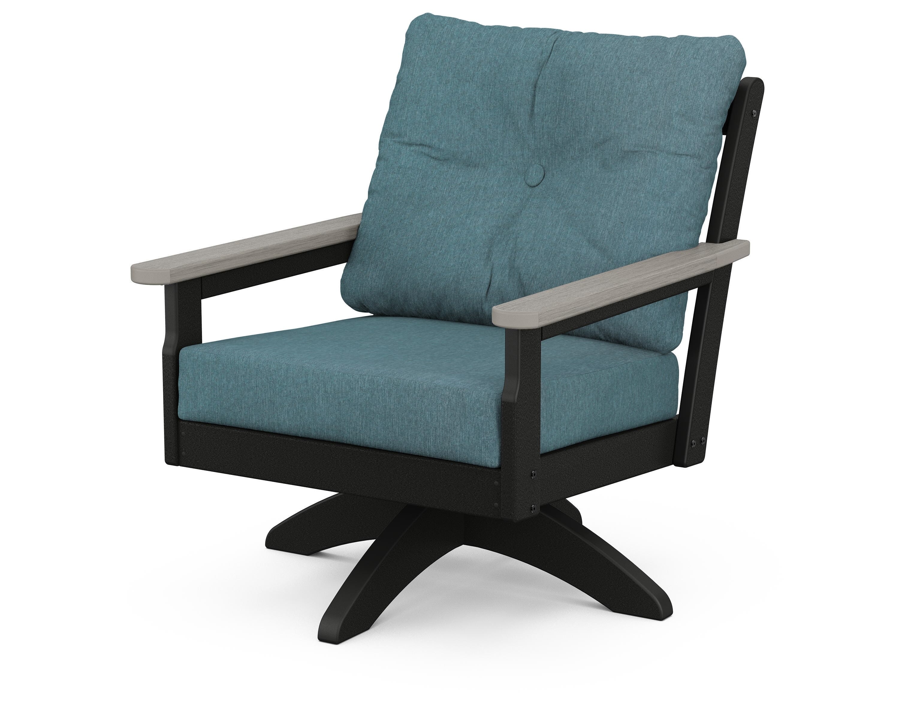 POLYWOOD® Vineyard Deep Seating Swivel Chair in Black / Driftwood / Ocean Teal