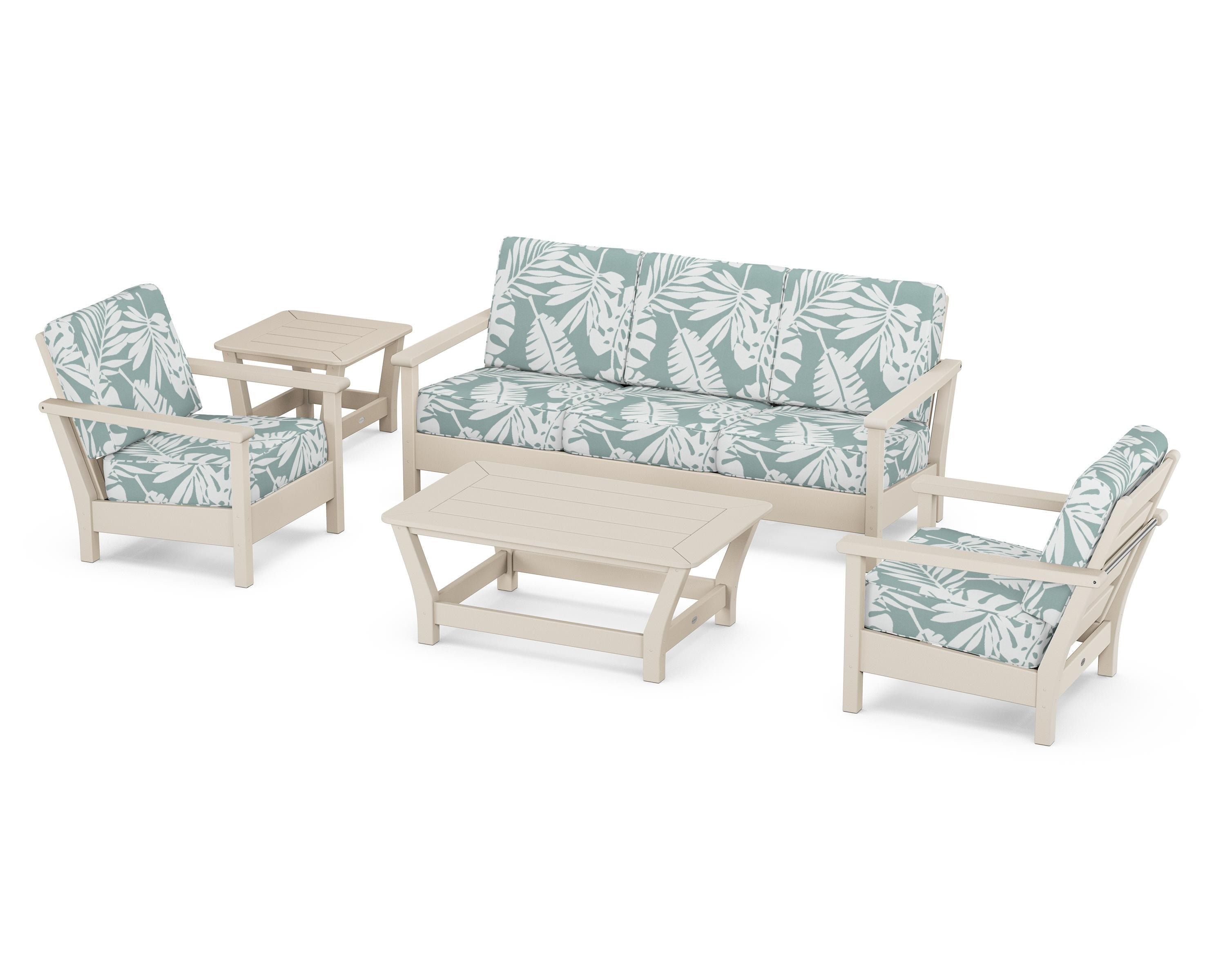 POLYWOOD® Harbour 5-Piece Deep Seating Set in Sand / Leaf Glacier Spa