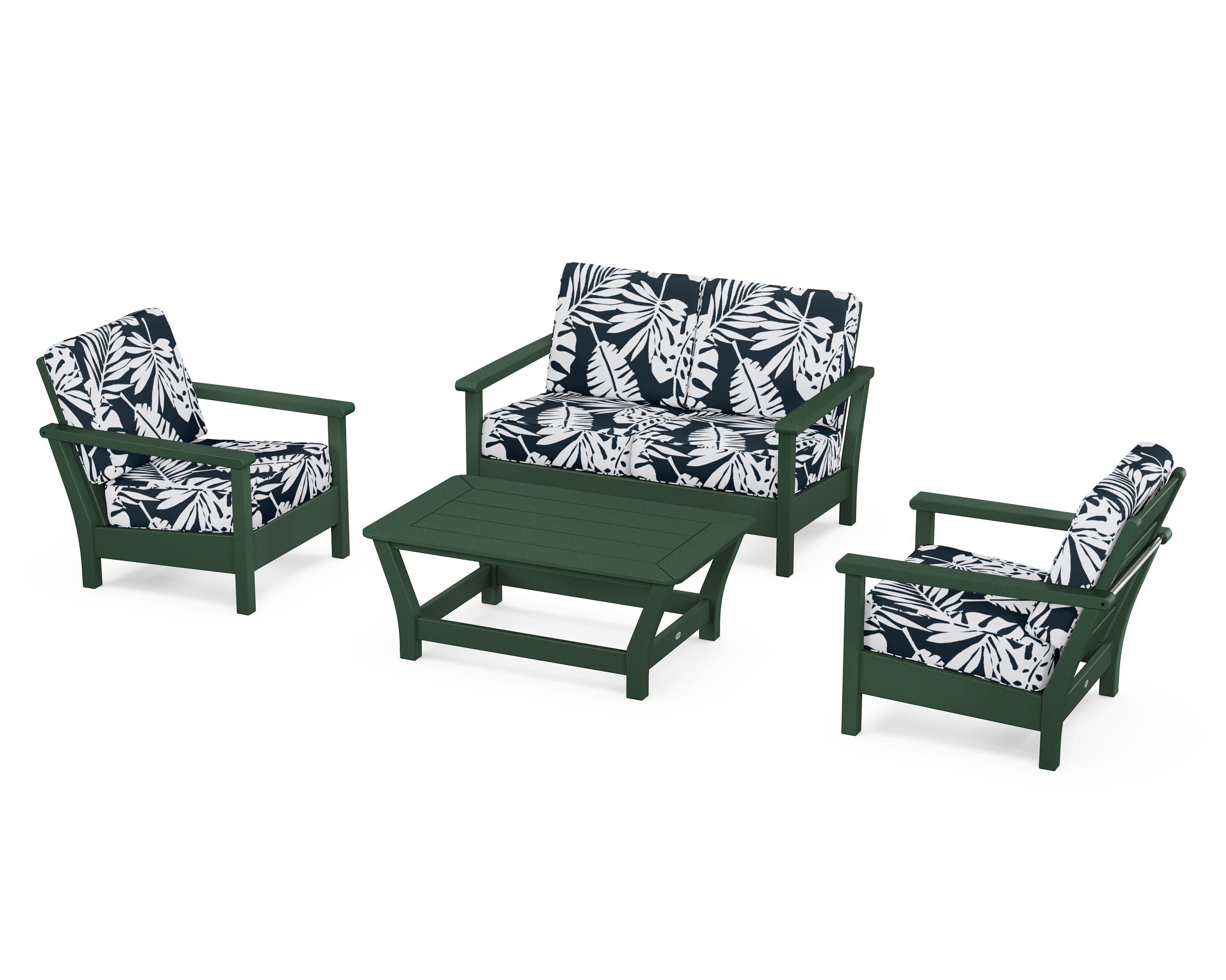 POLYWOOD® Harbour 4-Piece Deep Seating Set in Green / Leaf Marine Indigo