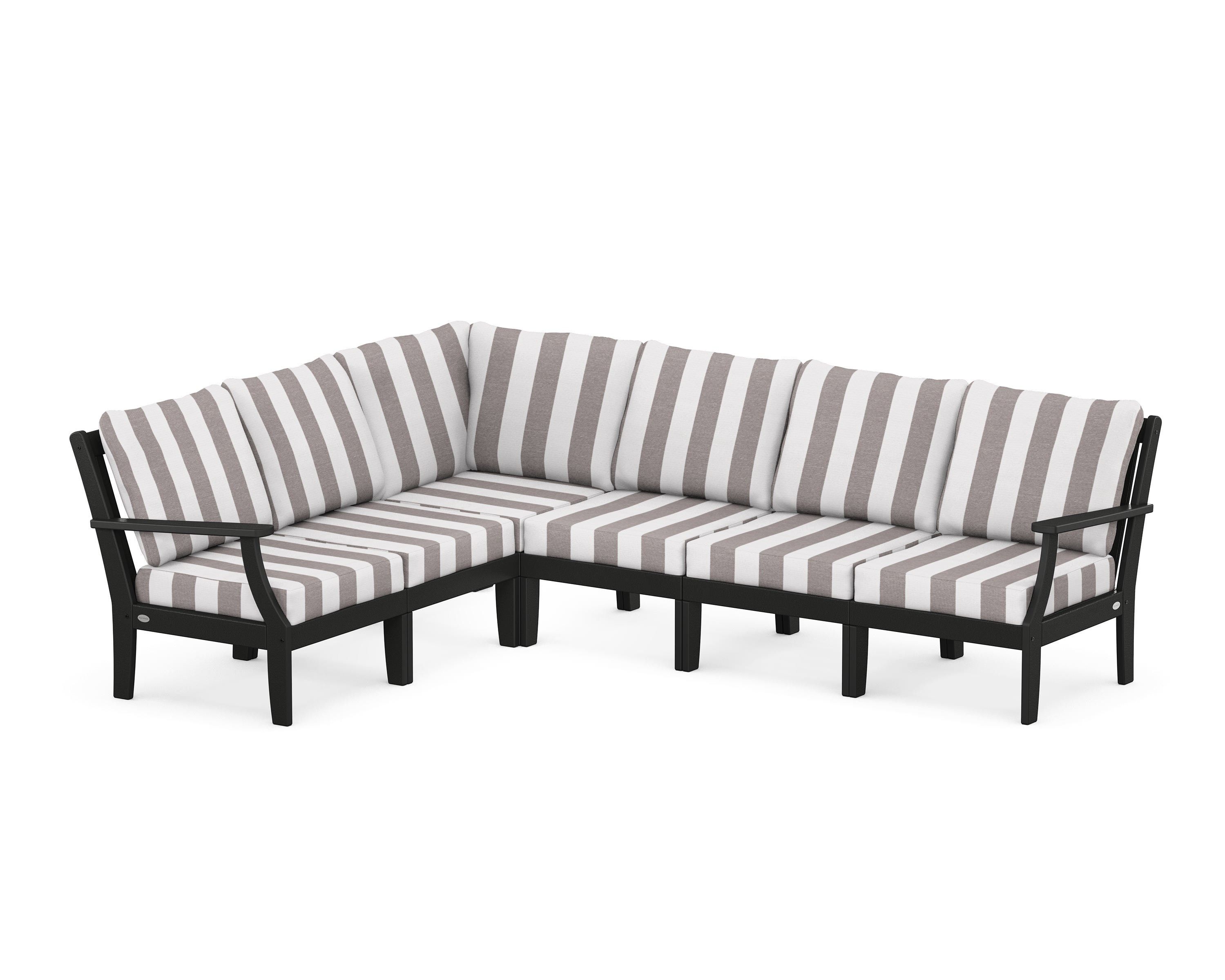 POLYWOOD® Braxton Modular 6-Piece Deep Seating Set in Black / Cabana Stripe Grey Mist