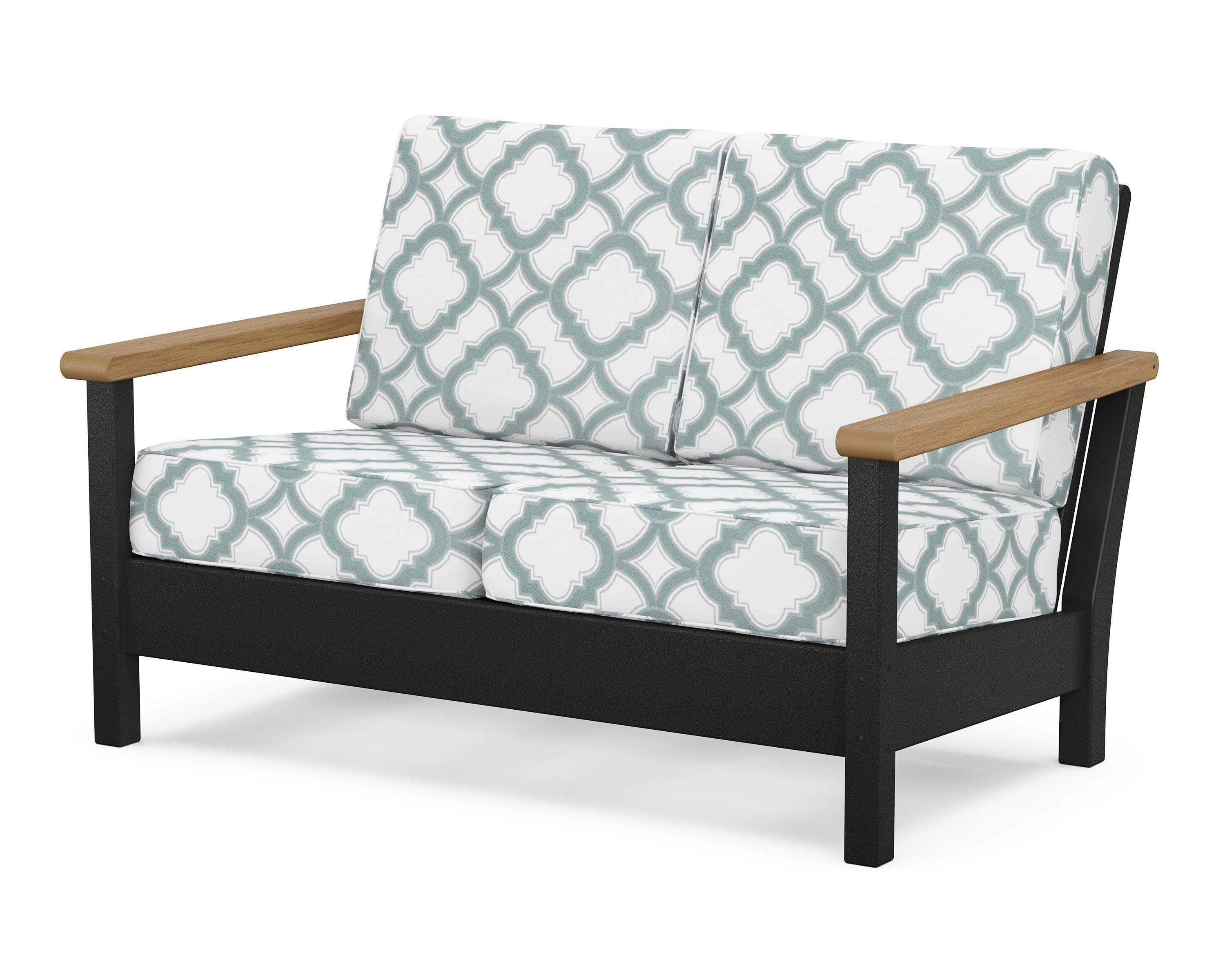 POLYWOOD® Harbour Deep Seating Loveseat in Black / Natural / Trellis Glacier Spa