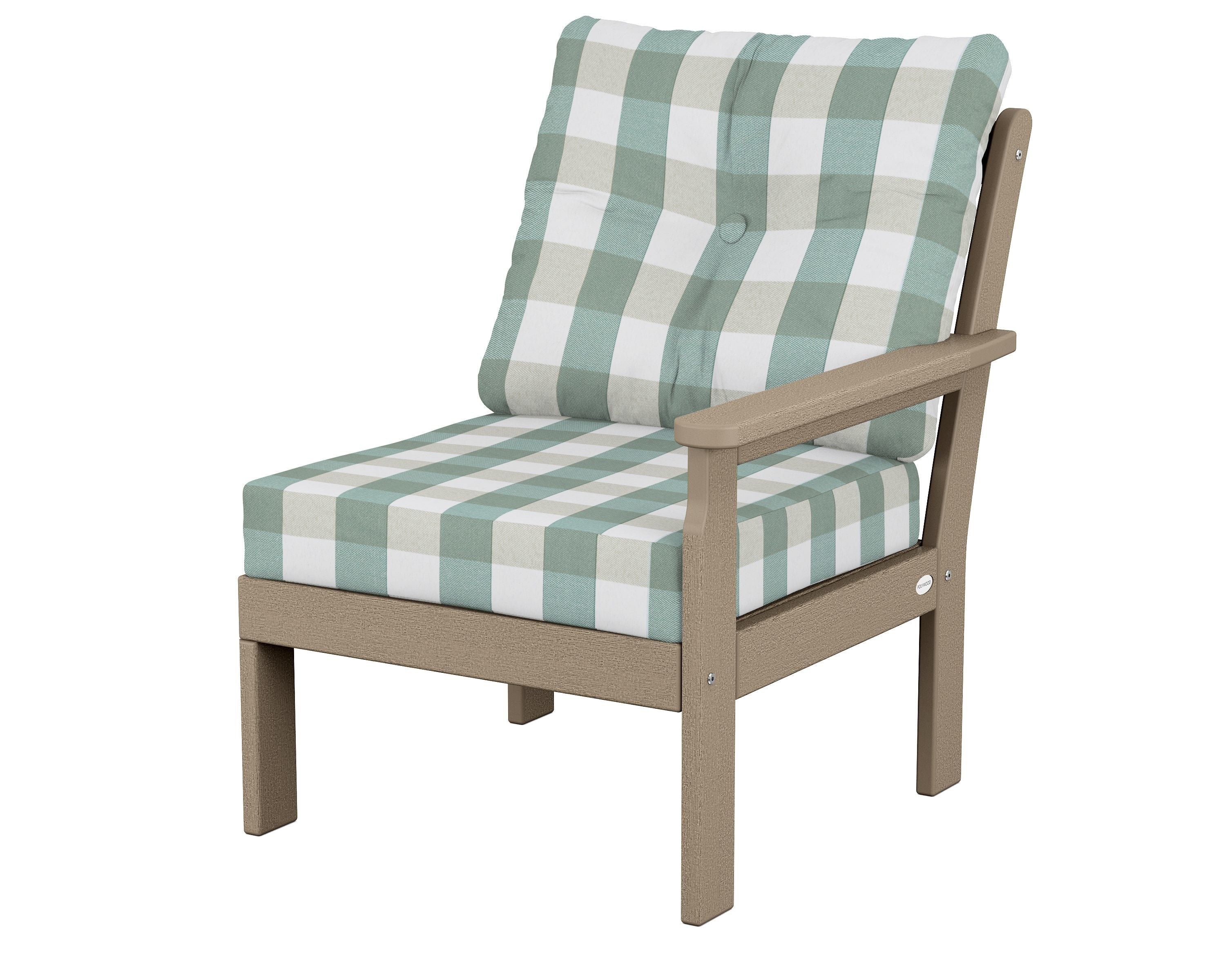 POLYWOOD® Vineyard Modular Right Arm Chair in Vintage Sahara / Buffalo Plaid Glacier Spa