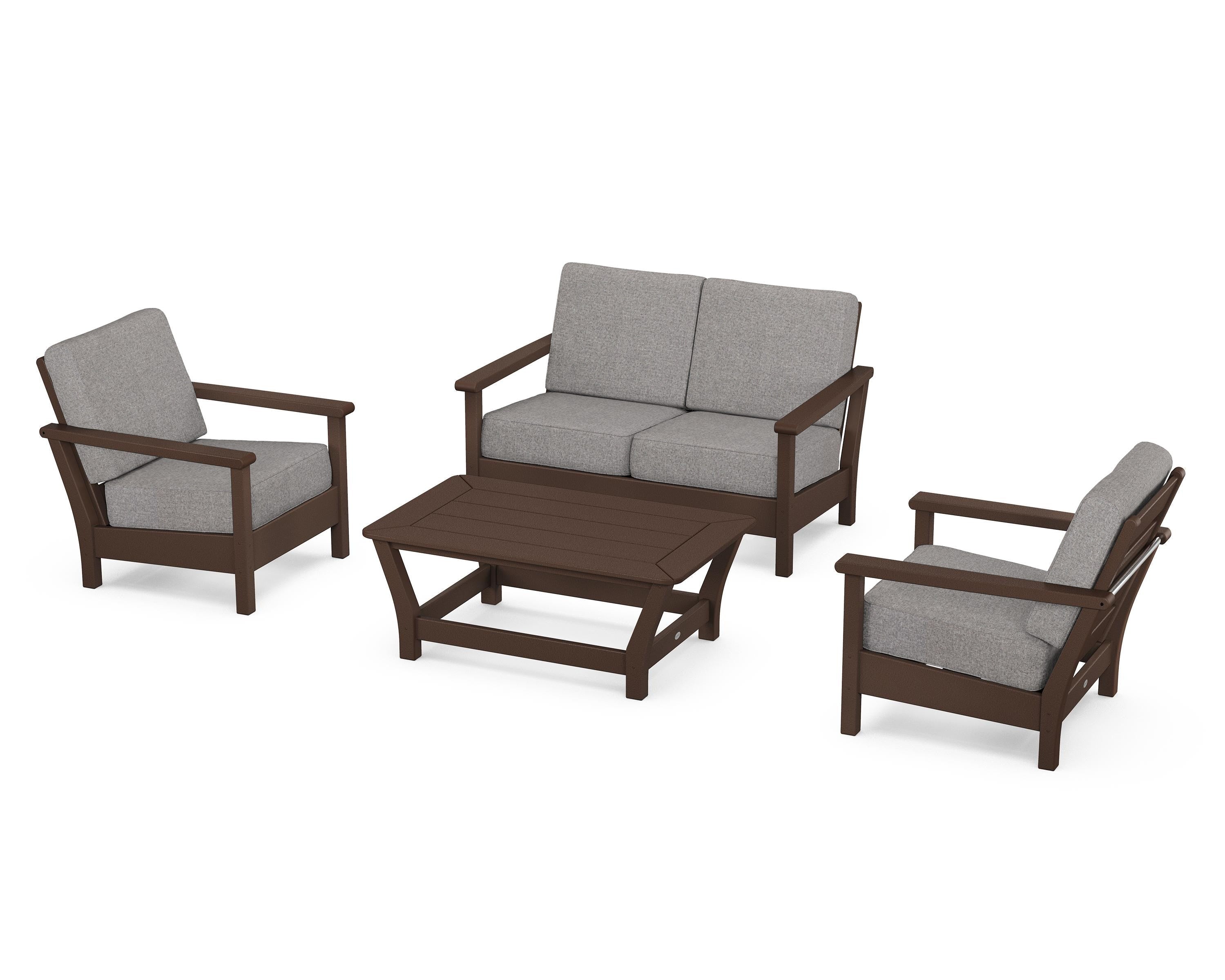 POLYWOOD® Harbour 4-Piece Deep Seating Set in Mahogany / Grey Mist