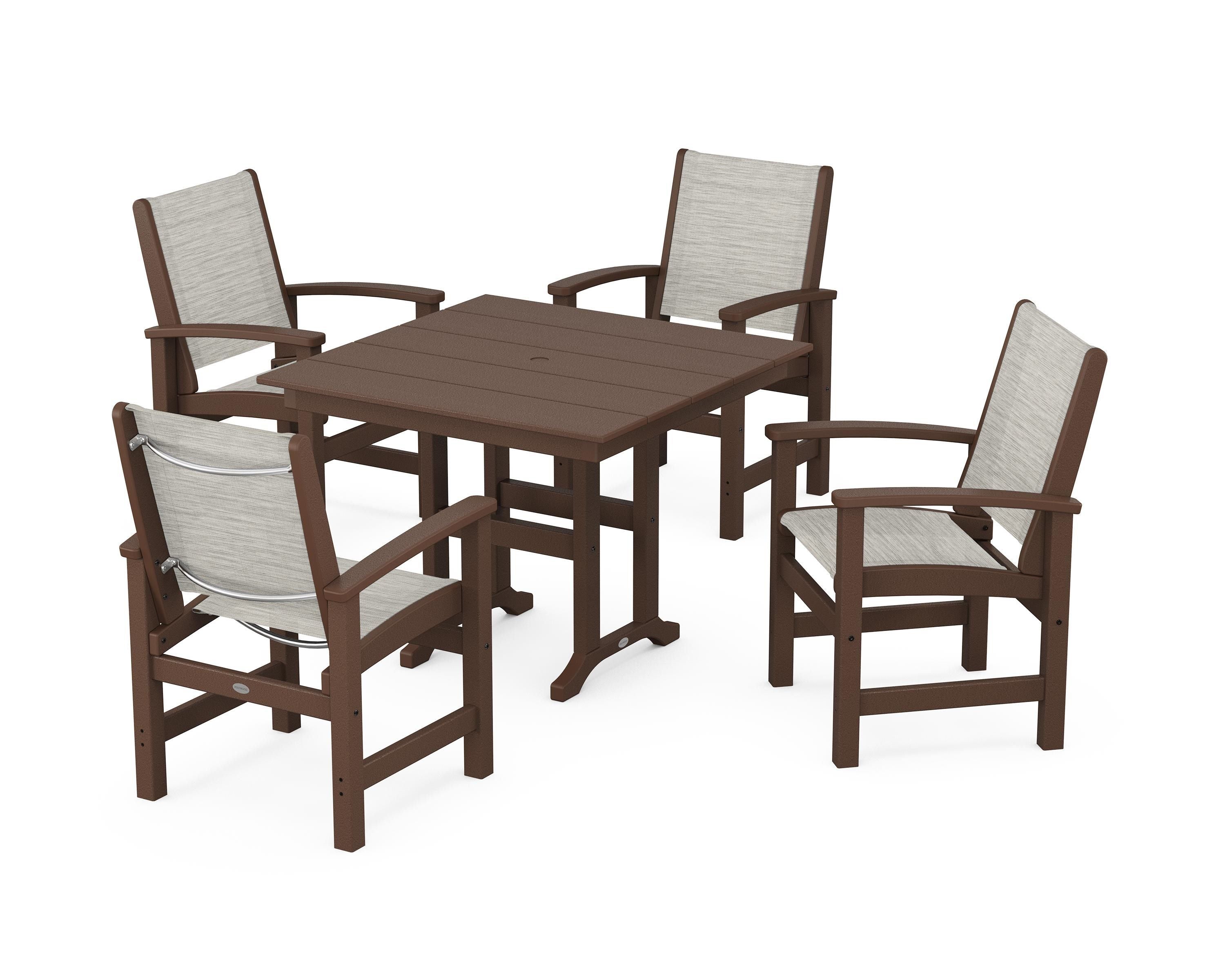 POLYWOOD® Coastal 5-Piece Farmhouse Dining Set in Mahogany / Birch Sling