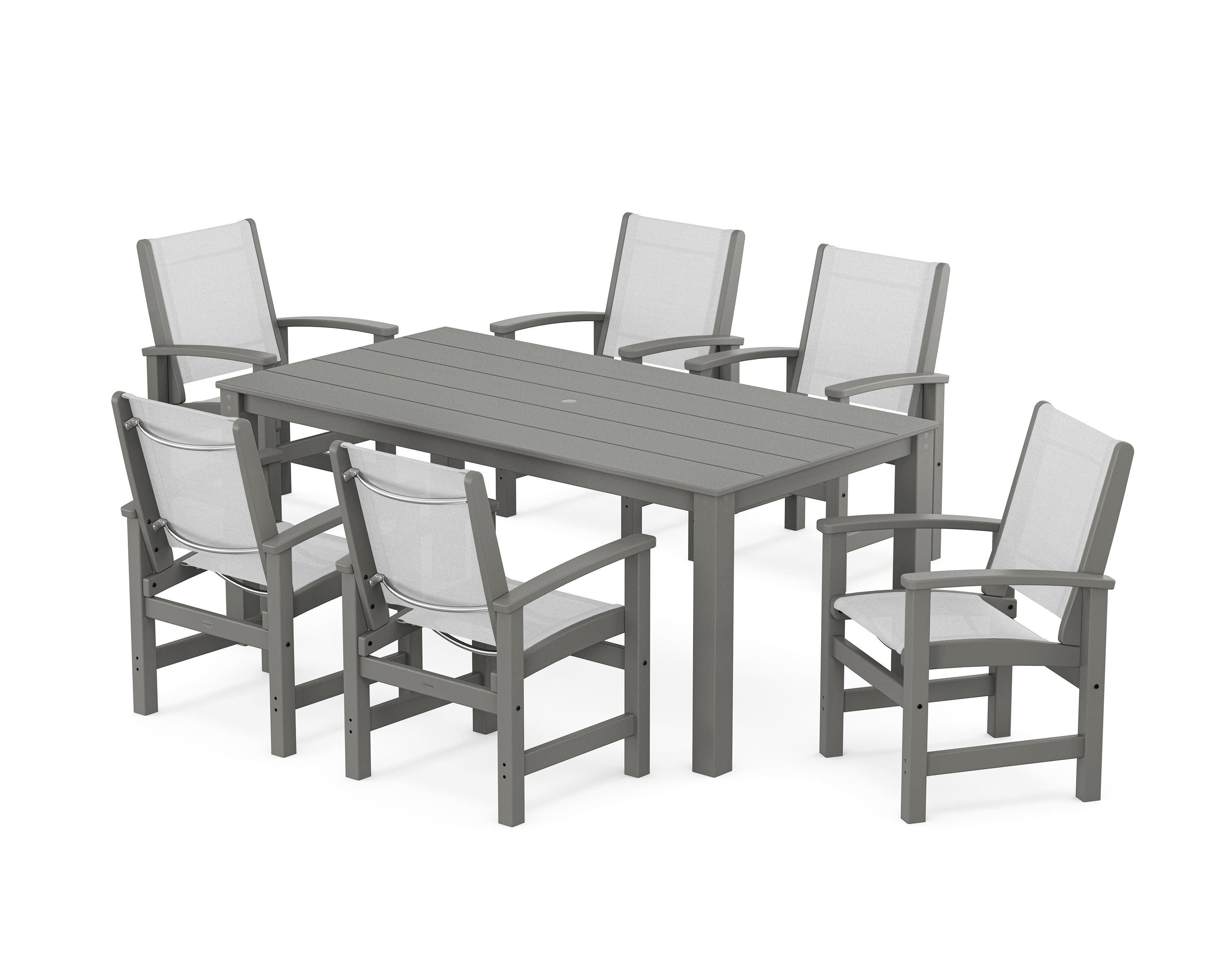POLYWOOD® Coastal 7-Piece Parsons Dining Set in Slate Grey / White Sling