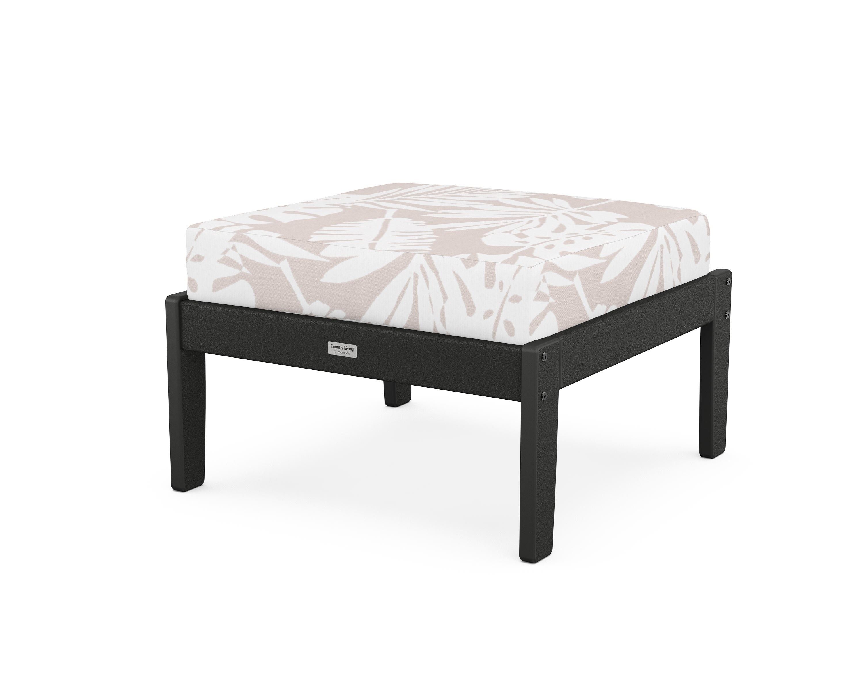 Country Living Cottage Deep Seating Ottoman in Black / Leaf Dune Burlap