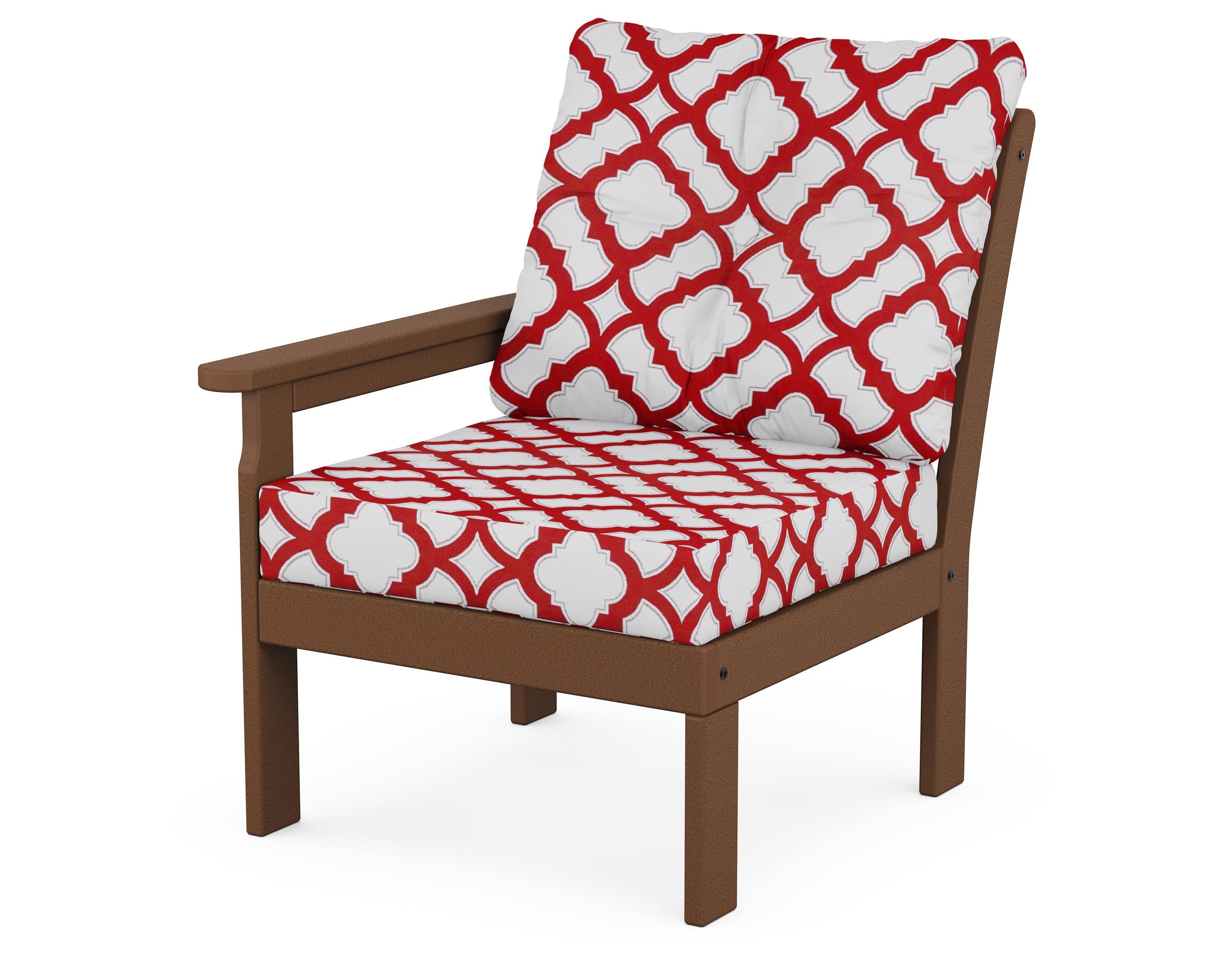 POLYWOOD® Vineyard Modular Left Arm Chair in Teak / Trellis Crimson