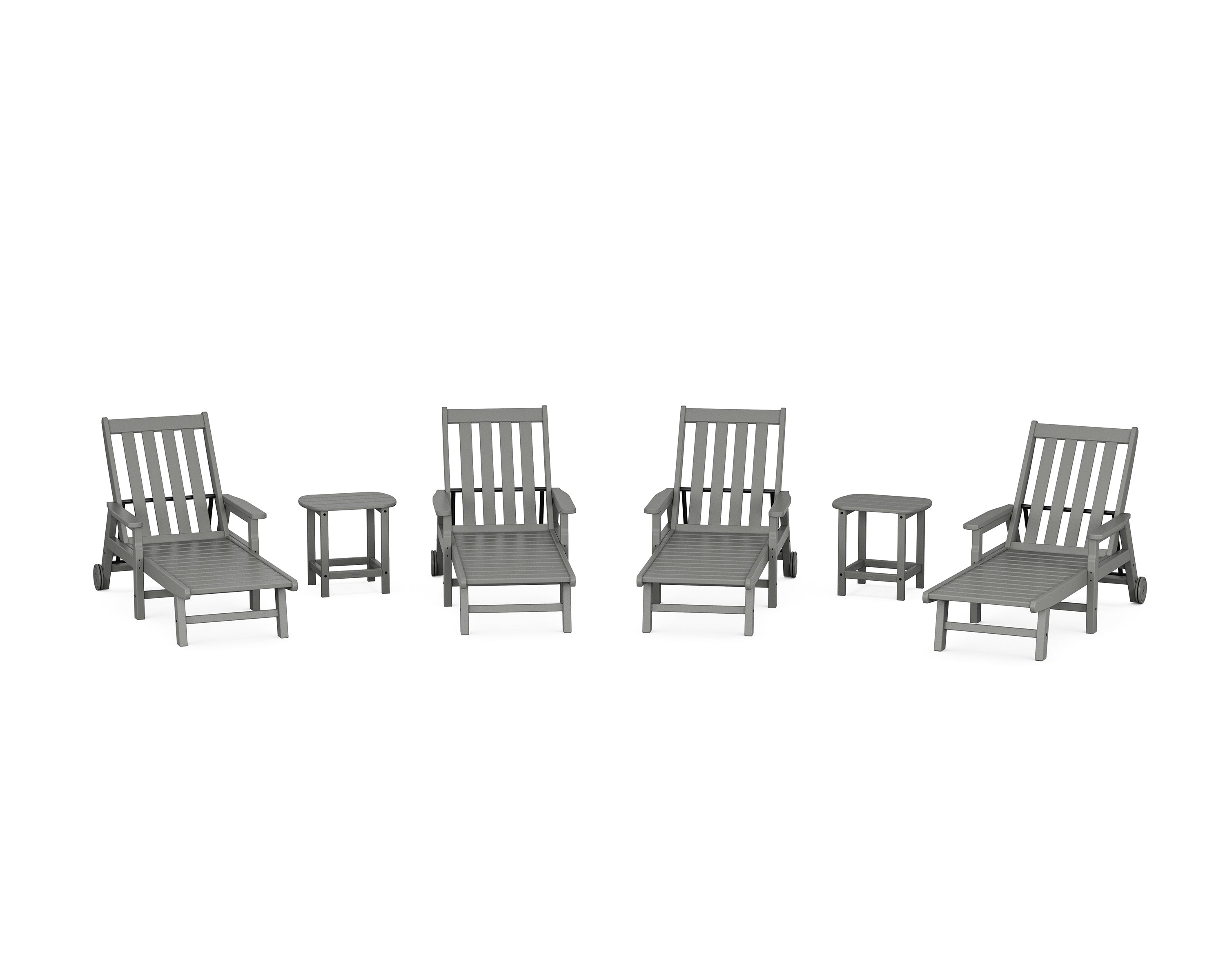 POLYWOOD® Vineyard 6-Piece Chaise with Arms and Wheels Set in Slate Grey