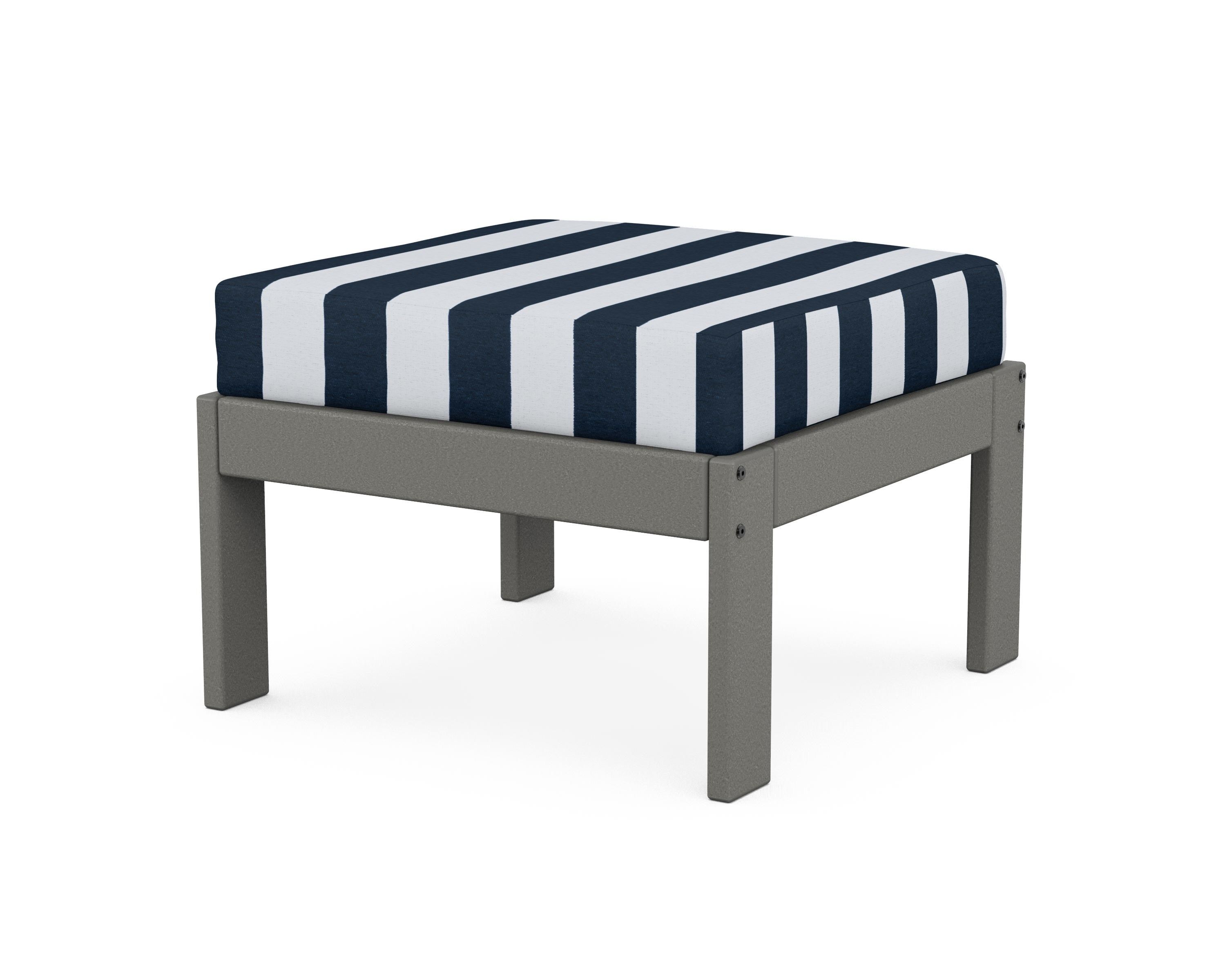 POLYWOOD® Vineyard Modular Ottoman in Slate Grey / Cabana Stripe Marine Indigo