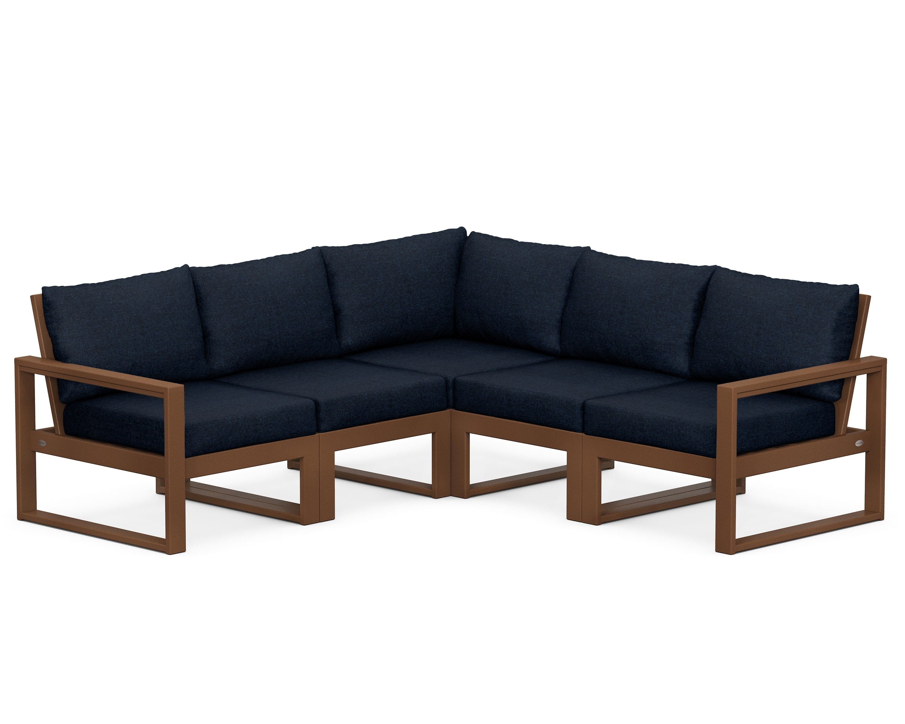 POLYWOOD® EDGE 5-Piece Modular Deep Seating Set in Teak / Marine Indigo