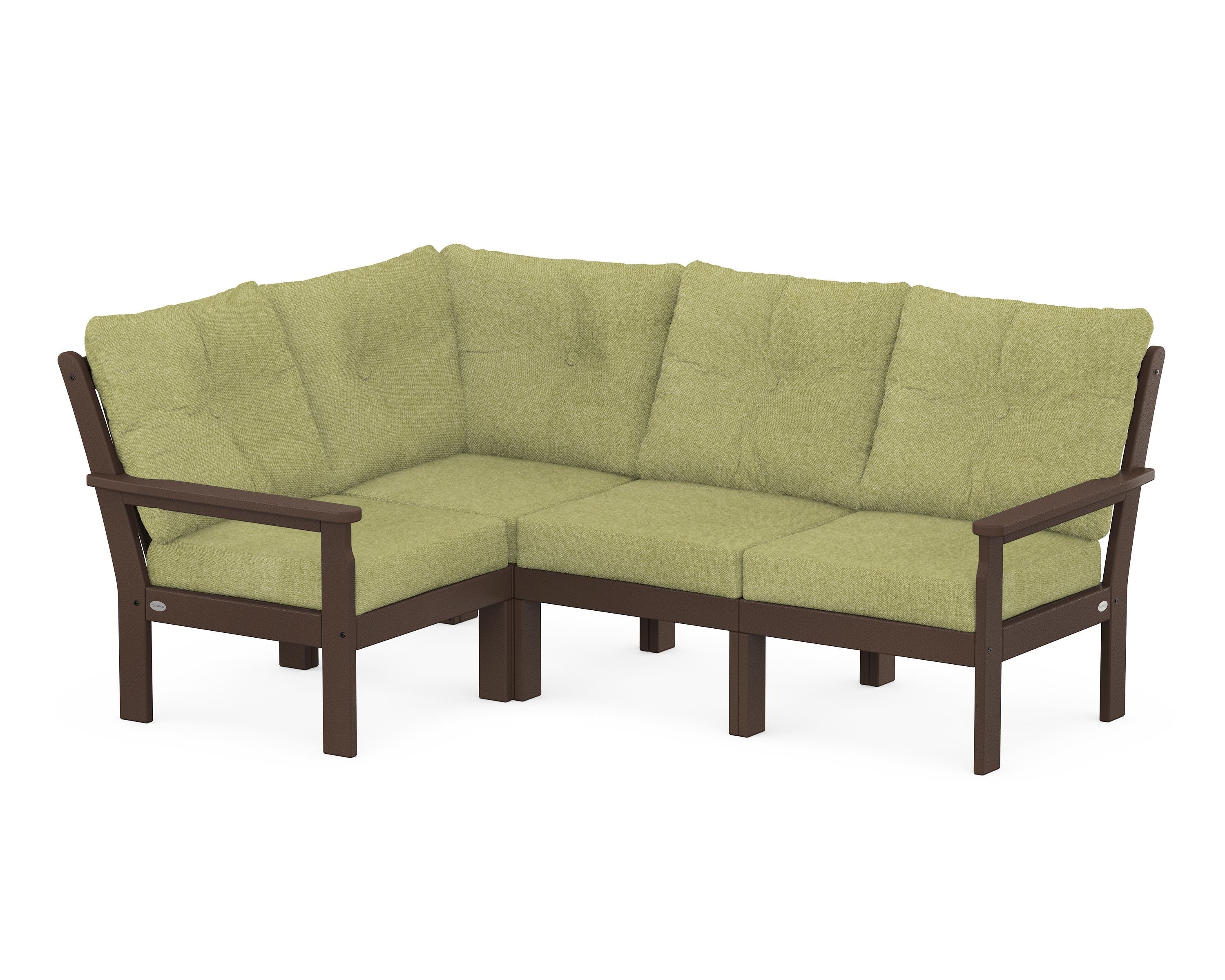 POLYWOOD® Vineyard 4-Piece Sectional in Mahogany / Chartreuse Boucle