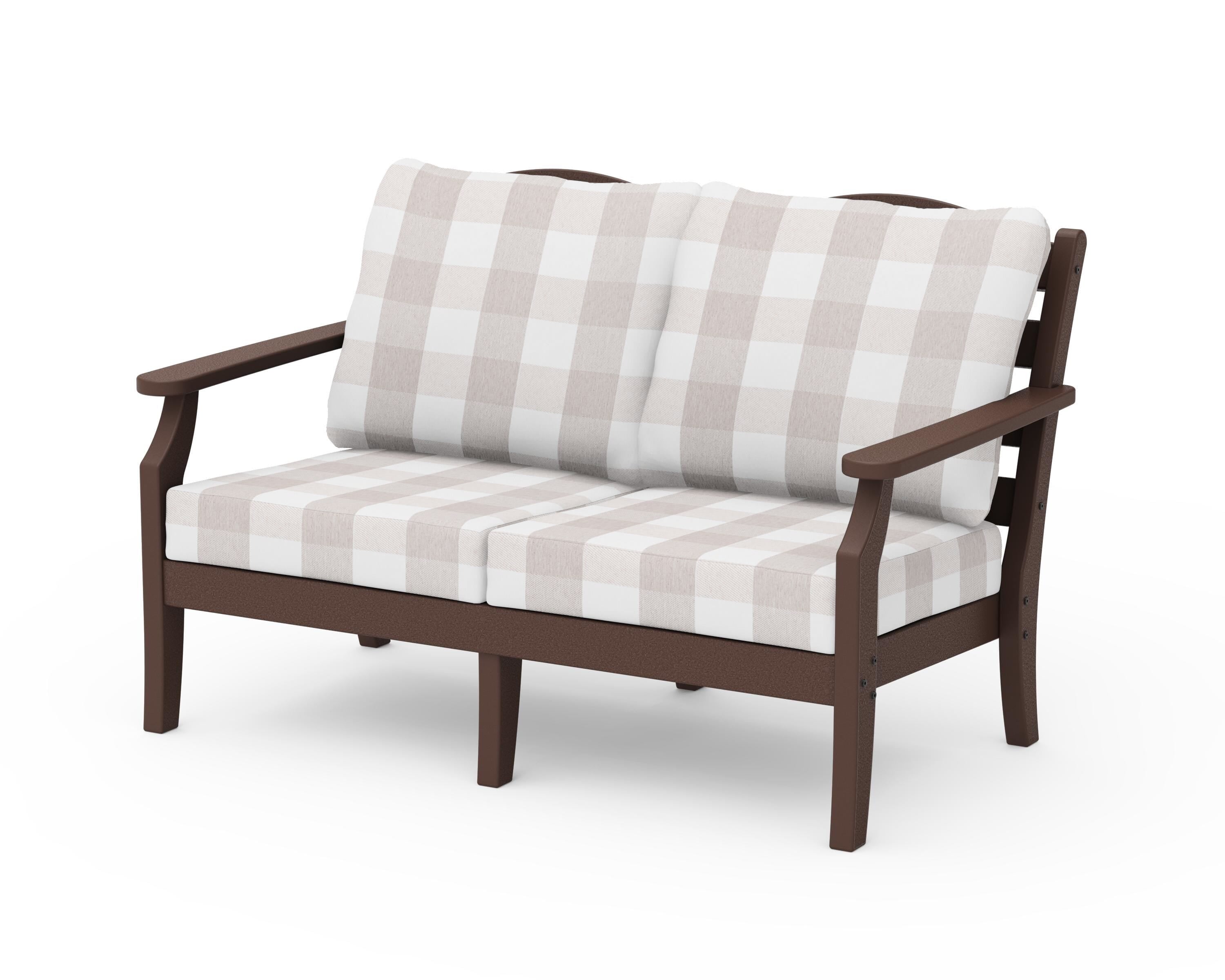 Draper James™ by POLYWOOD® Savannah Deep Seating Loveseat in Mahogany / Buffalo Plaid Dune Burlap