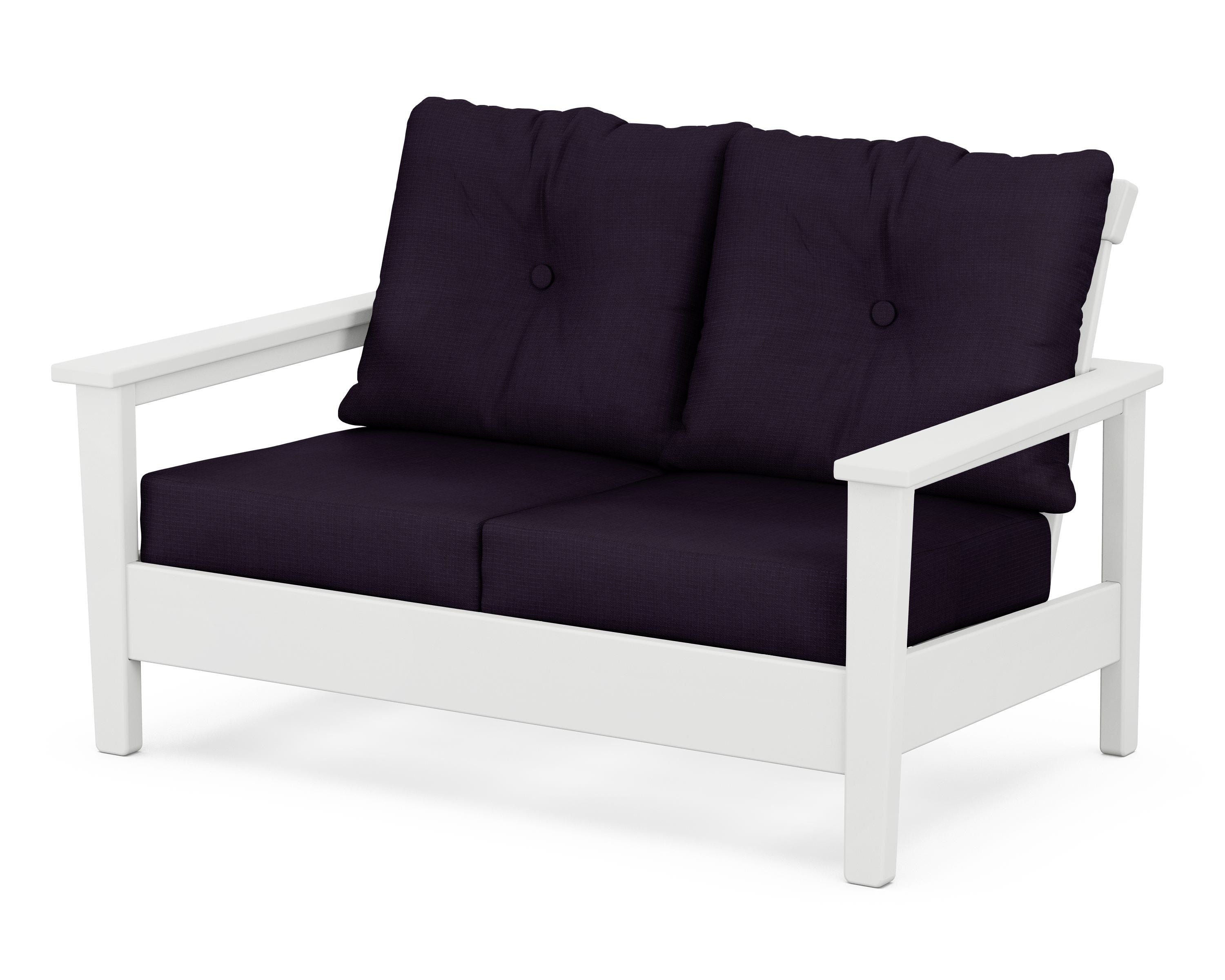 POLYWOOD® Prescott Deep Seating Loveseat in White / Navy Linen