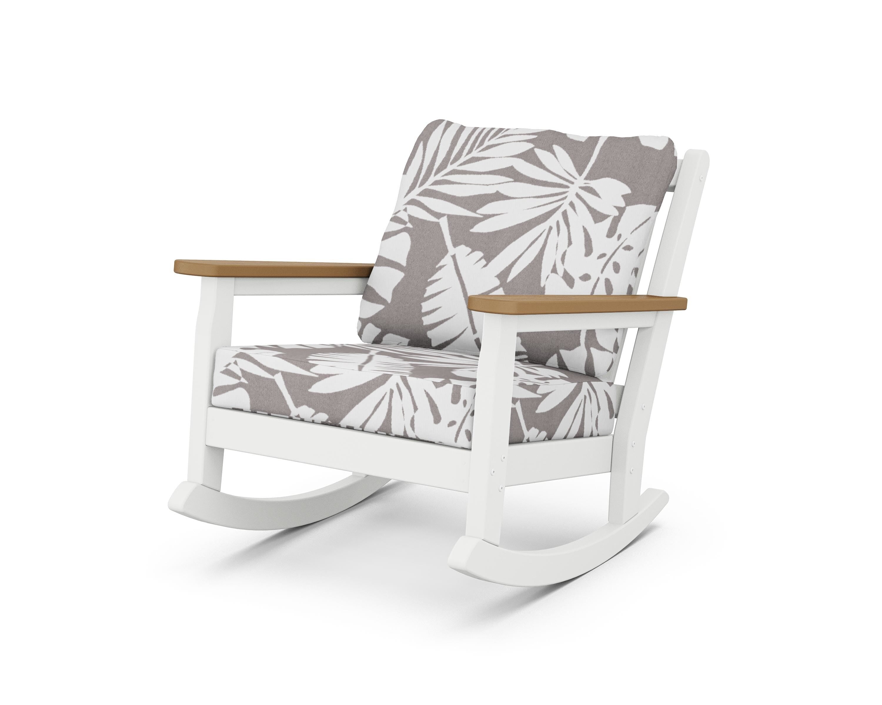 POLYWOOD® Chippendale Deep Seating Rocking Chair in White / Natural / Leaf Grey Mist