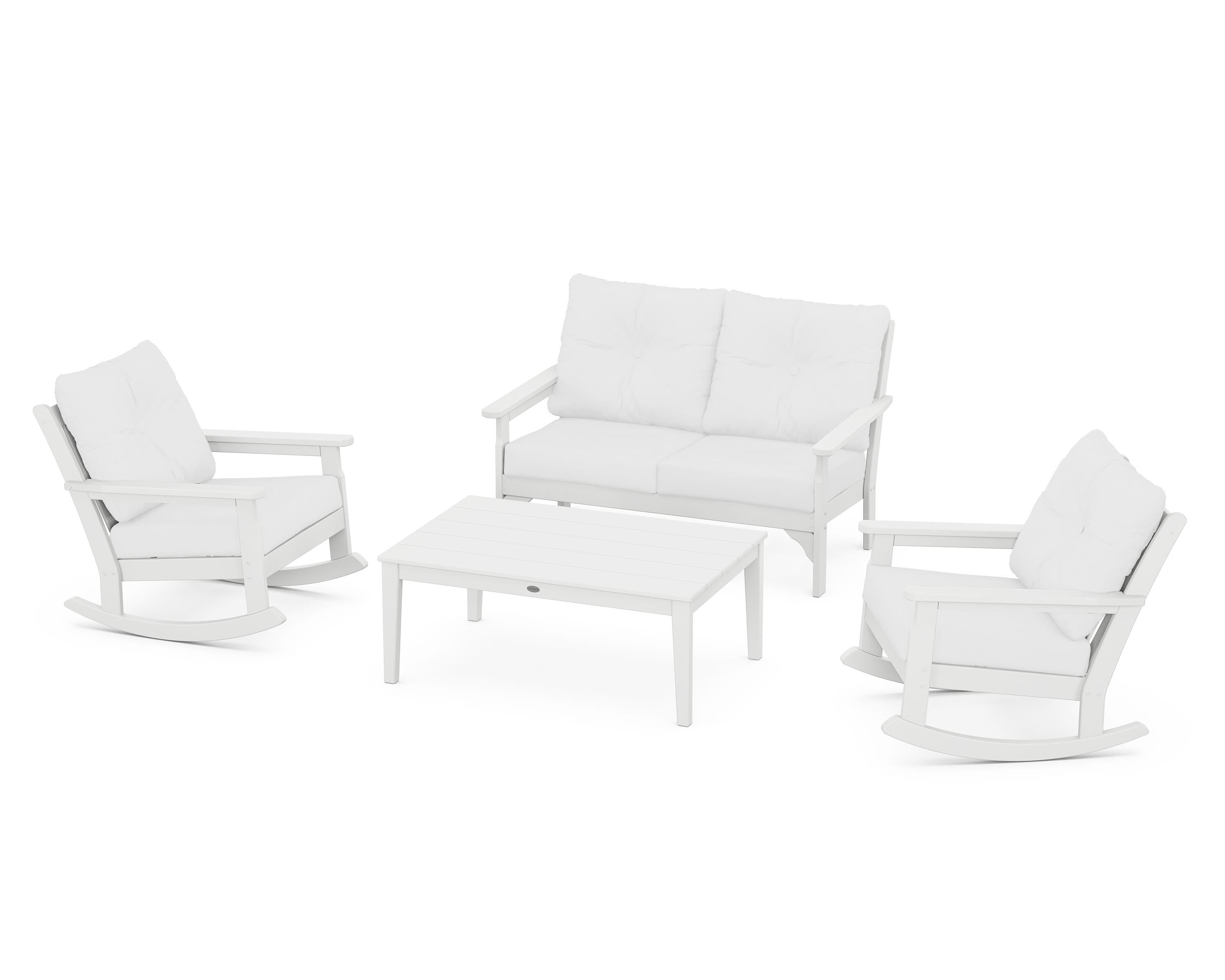 POLYWOOD® Vineyard 4-Piece Deep Seating Rocking Chair Set in White / Natural
