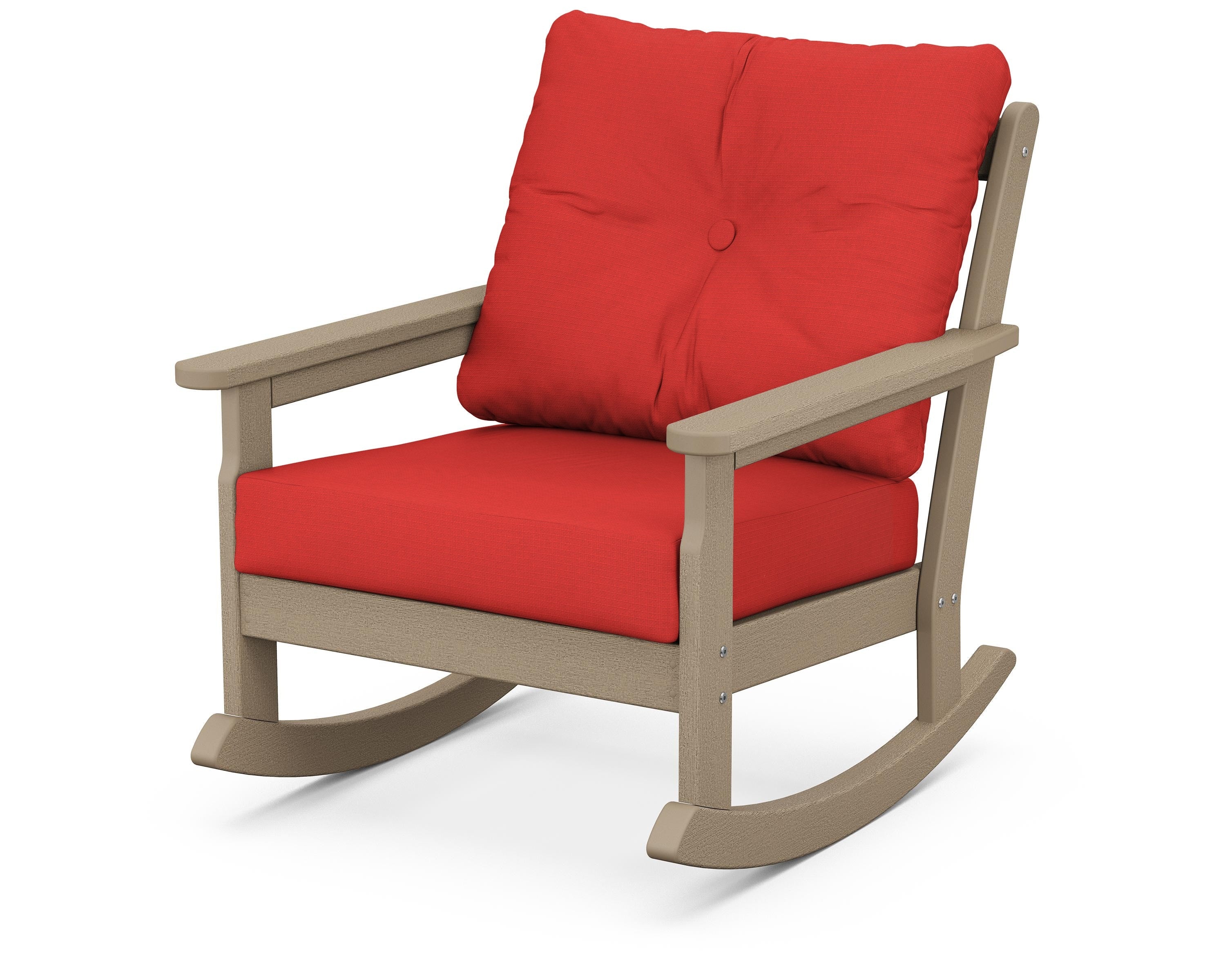 POLYWOOD® Vineyard Deep Seating Rocking Chair in Vintage Sahara / Crimson Linen