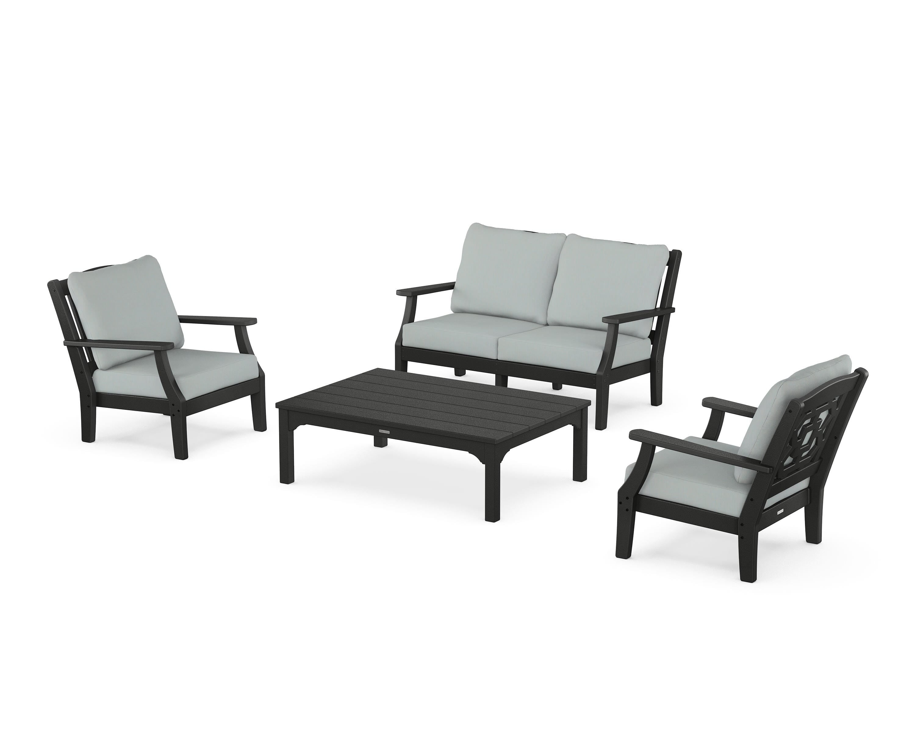 Martha Stewart by POLYWOOD® Chinoiserie 4-Piece Deep Seating Set with Loveseat in Black / Spa