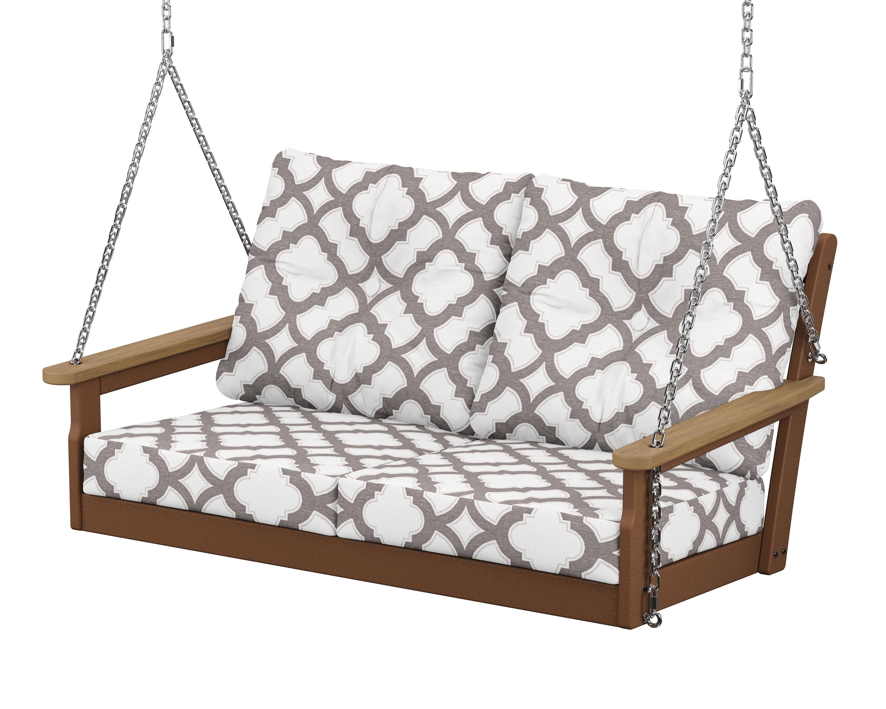 POLYWOOD® Vineyard Deep Seating Swing in Teak / Natural / Trellis Grey Mist