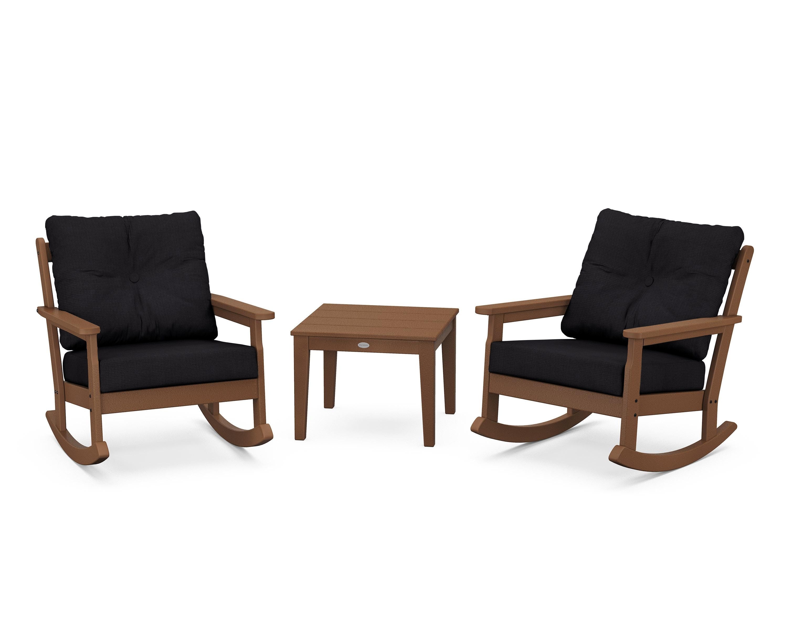 POLYWOOD® Vineyard 3-Piece Deep Seating Rocker Set in Teak / Midnight Linen