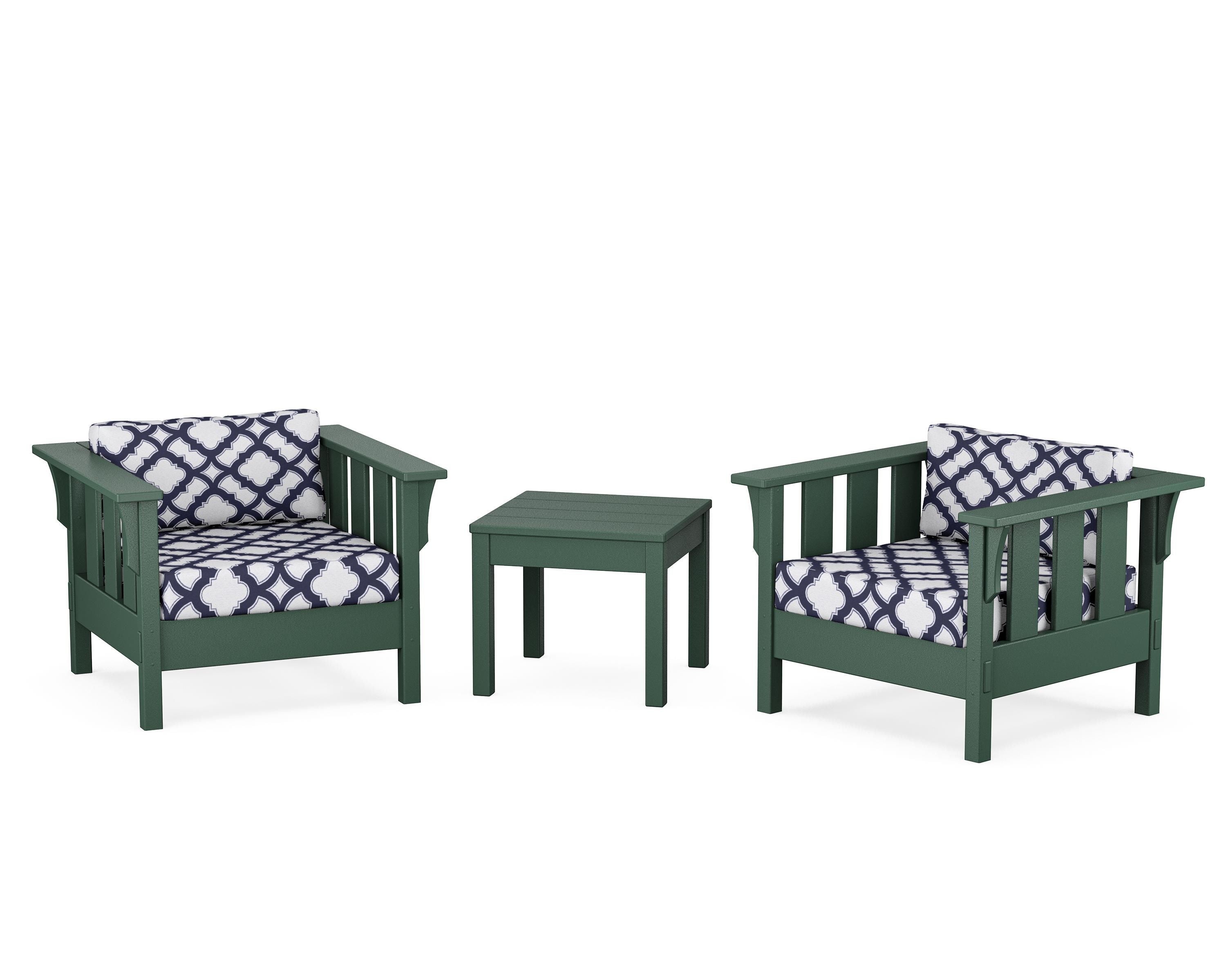Martha Stewart by POLYWOOD® Acadia 3-Piece Deep Seating Set in Green / Trellis Navy