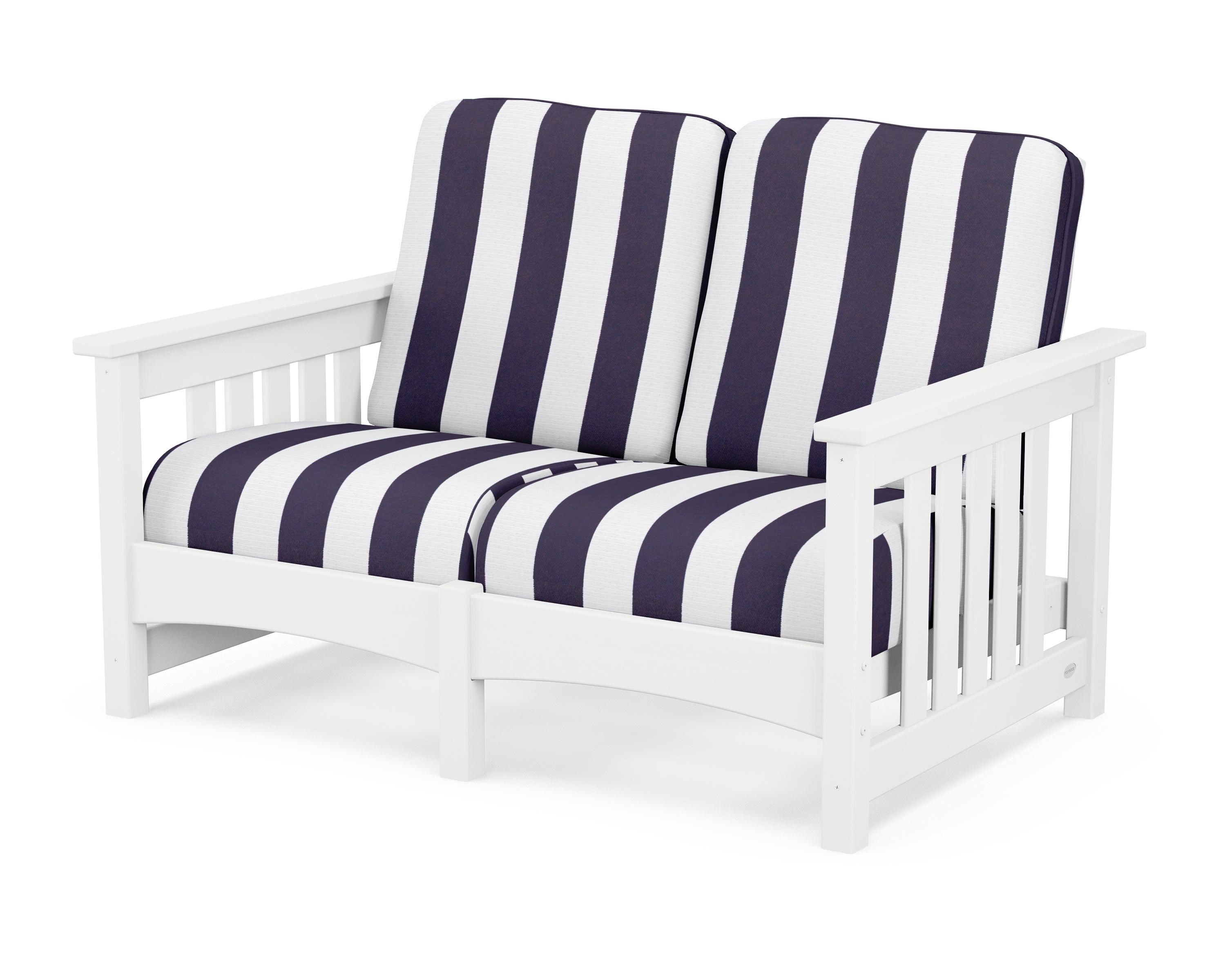POLYWOOD® Club Mission Loveseat in White / Cabana Stripe Navy