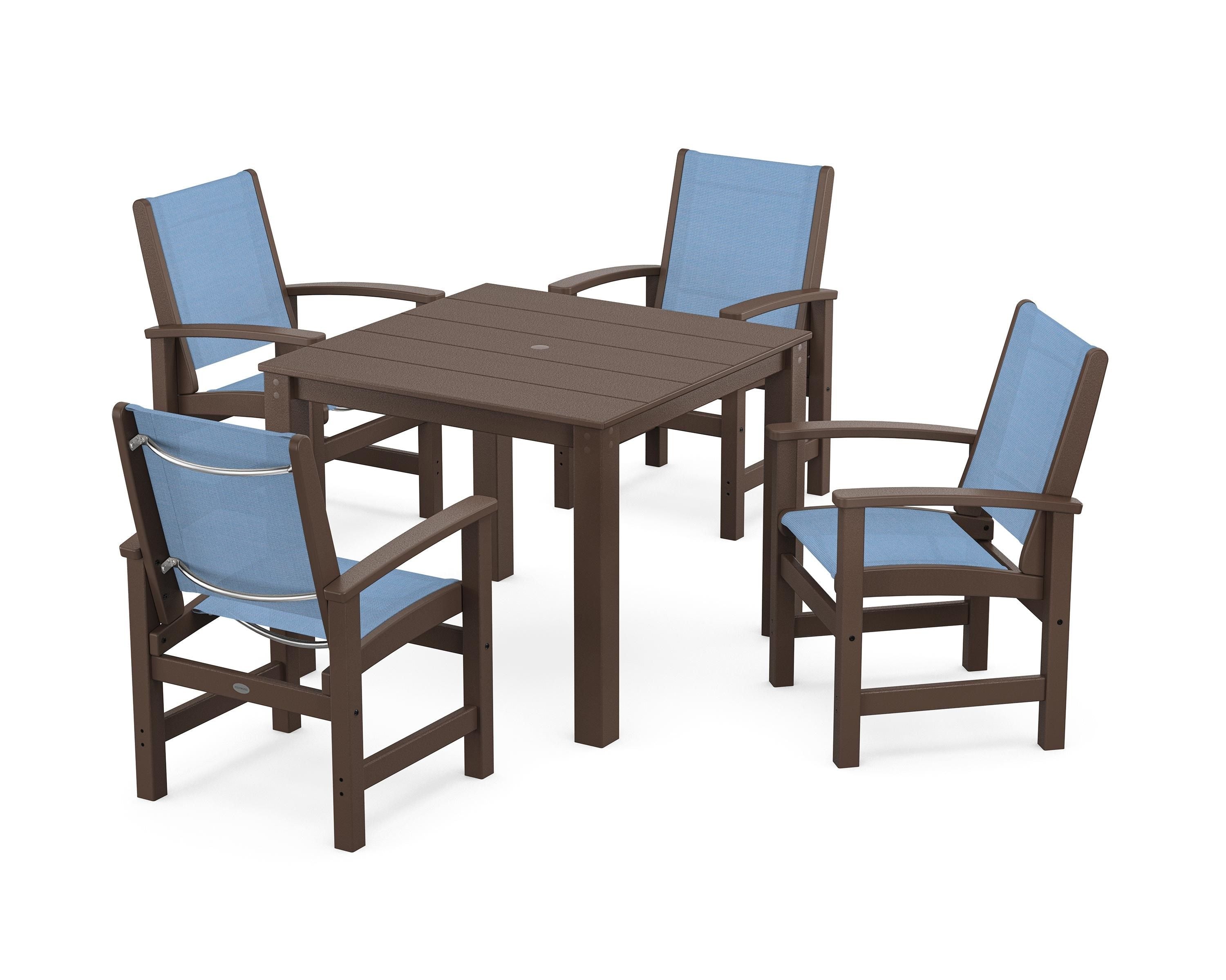POLYWOOD® Coastal 5-Piece Parsons Dining Set in Mahogany / Poolside Sling