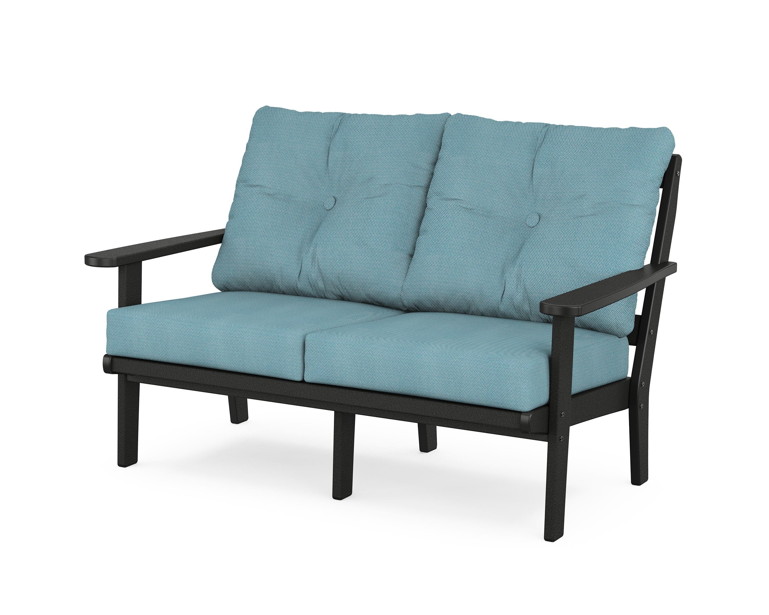 POLYWOOD® Mission Deep Seating Loveseat in Black / Lattice Sky Blue