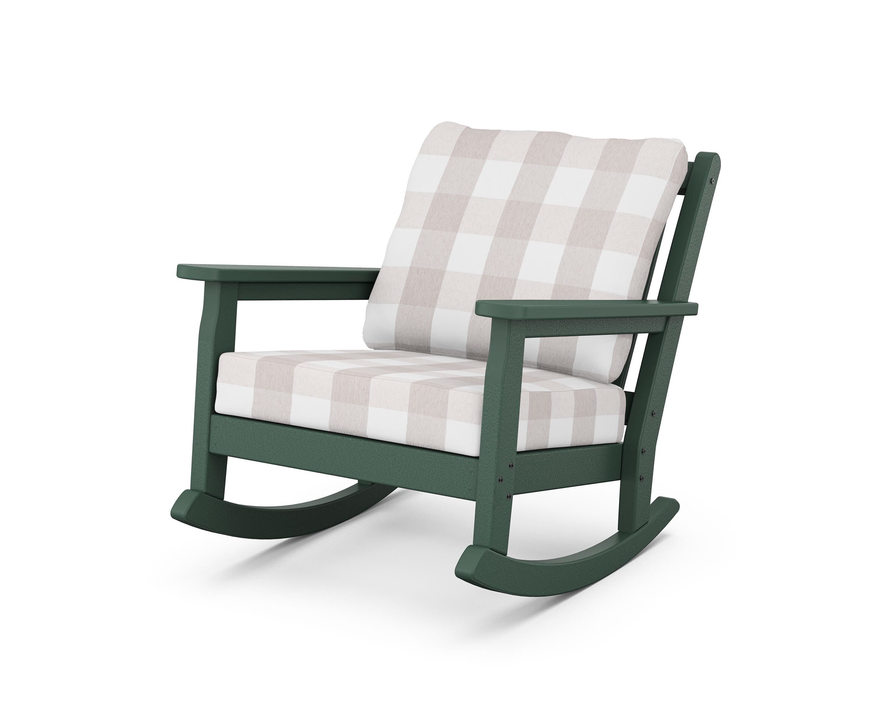 POLYWOOD® Chippendale Deep Seating Rocking Chair in Green / Buffalo Plaid Dune Burlap