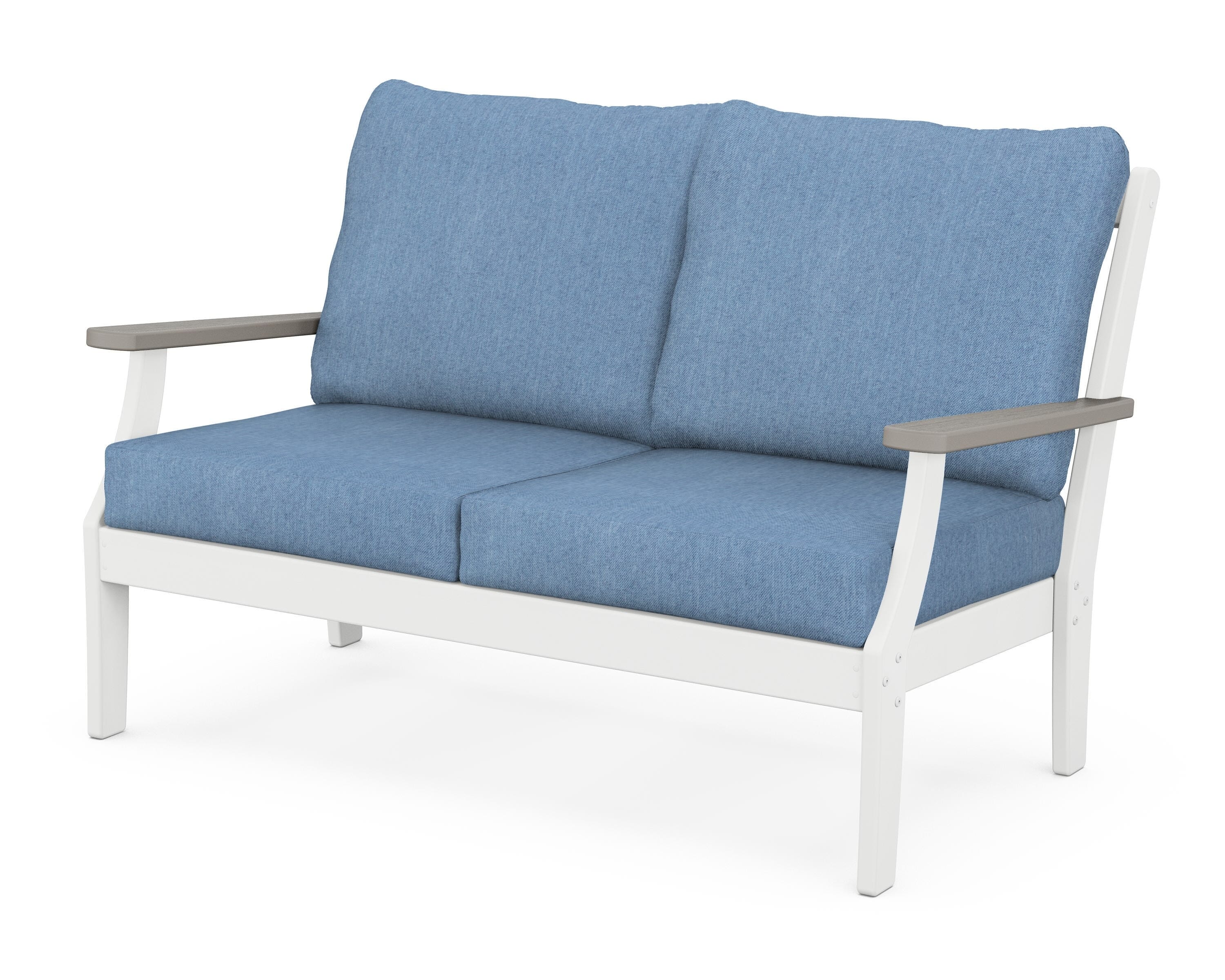 POLYWOOD® Braxton Deep Seating Loveseat in White / Driftwood / Sky Blue