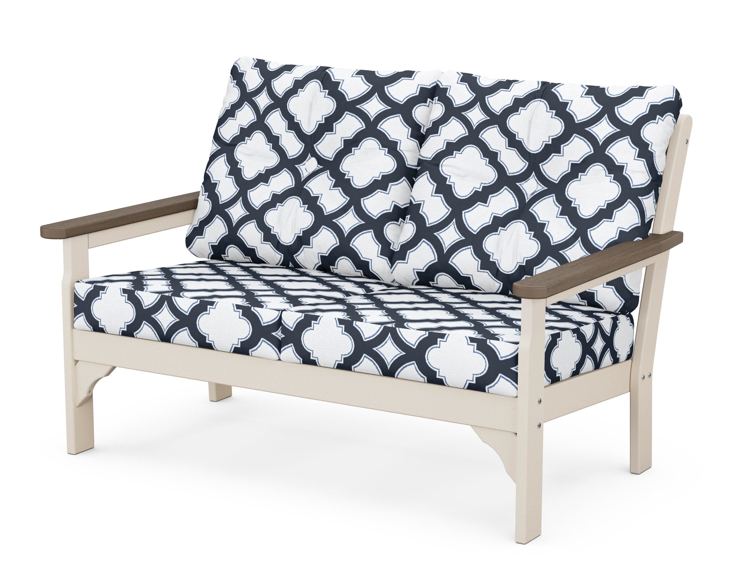 POLYWOOD® Vineyard Deep Seating Loveseat in Sand / Kona / Trellis Marine Indigo