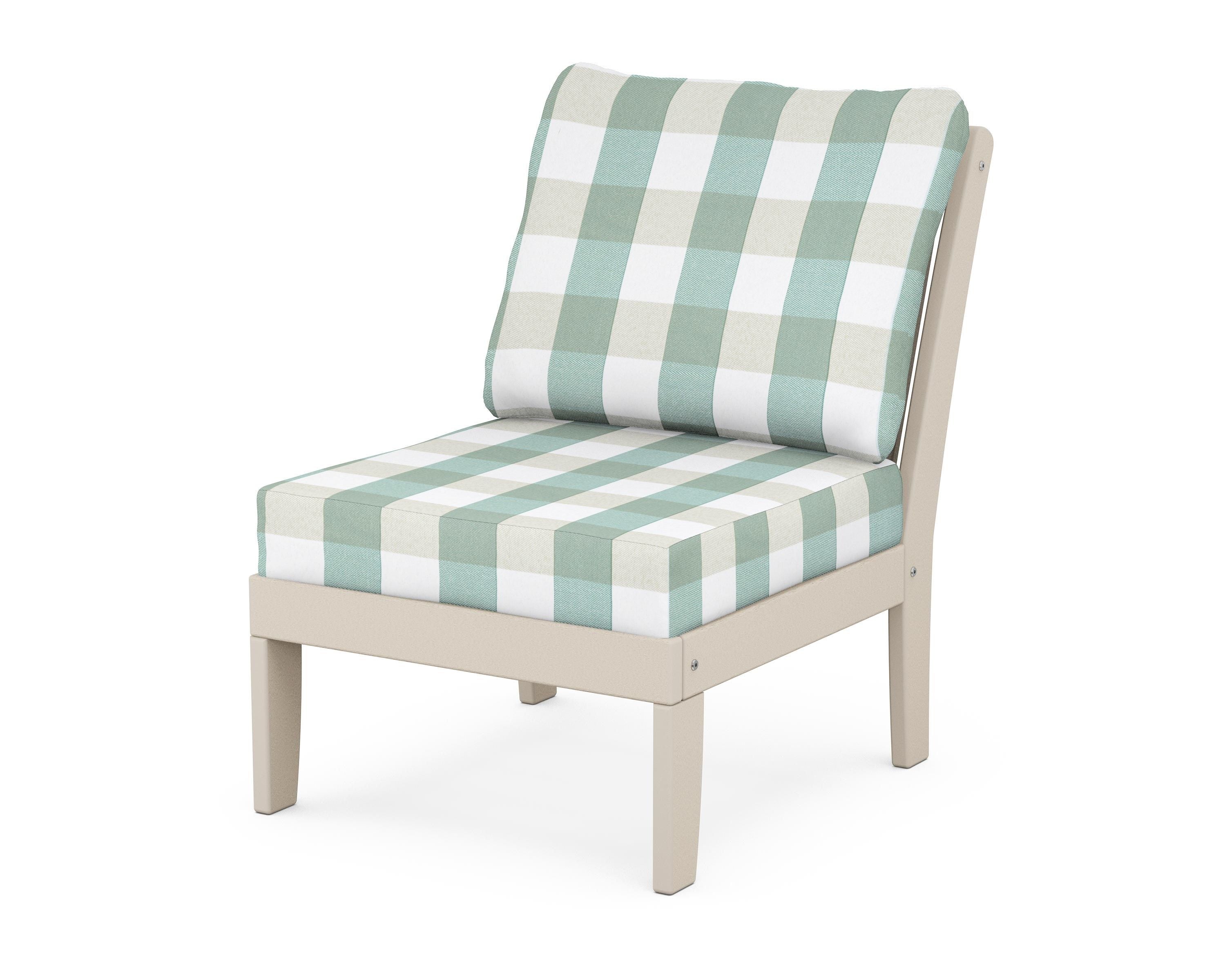 POLYWOOD® Braxton Modular Armless Chair in Sand / Buffalo Plaid Glacier Spa