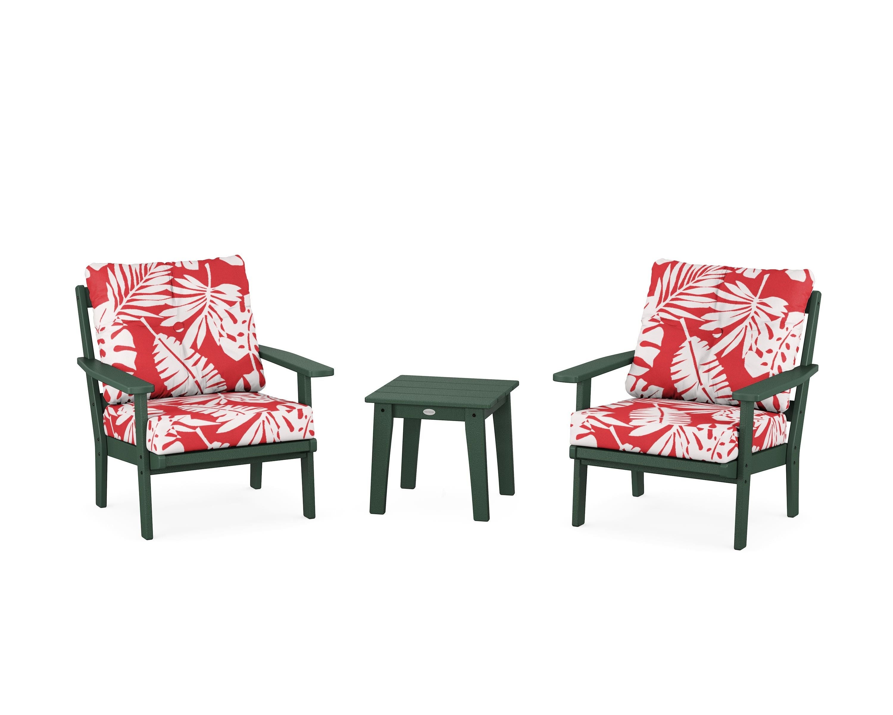 POLYWOOD® Oxford 3-Piece Deep Seating Set in Green / Leaf Crimson