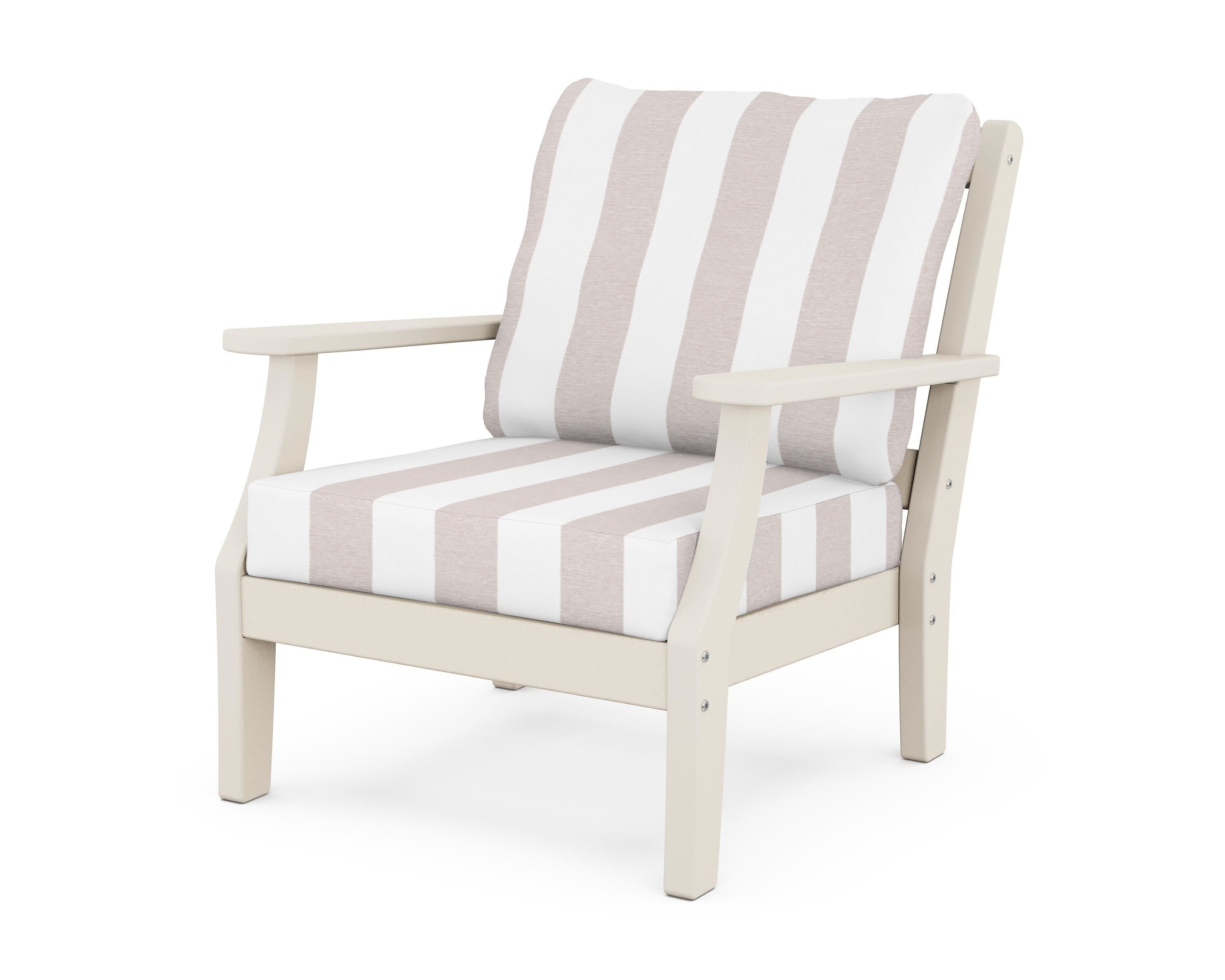 Martha Stewart by POLYWOOD® Chinoiserie Deep Seating Chair in Sand / Cabana Stripe Dune Burlap