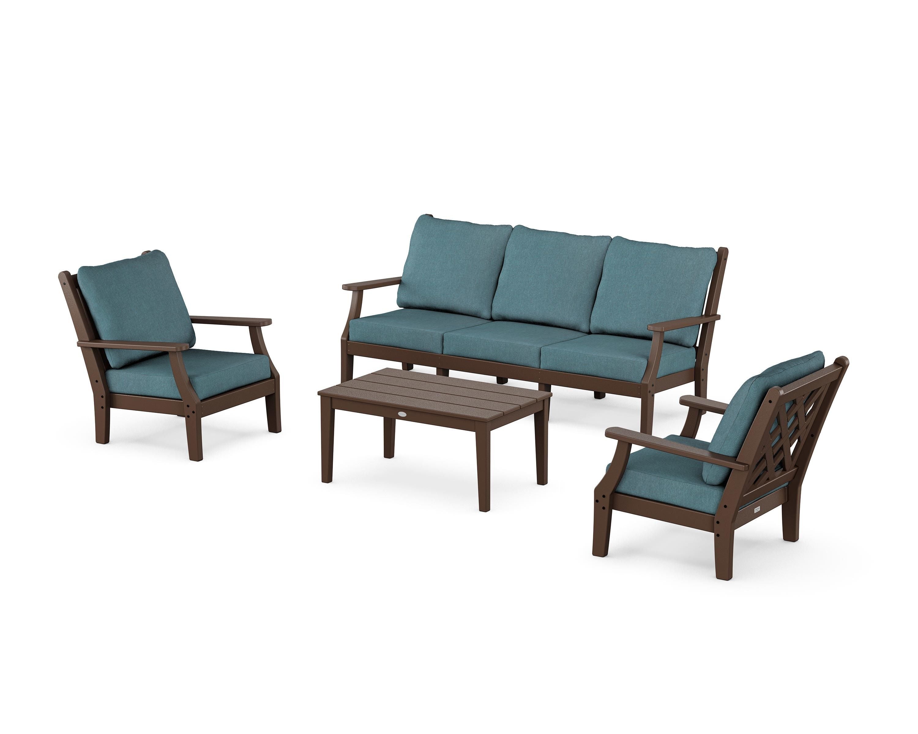 Country Living Wovendale 4-Piece Deep Seating Set with Sofa in Mahogany / Ocean Teal