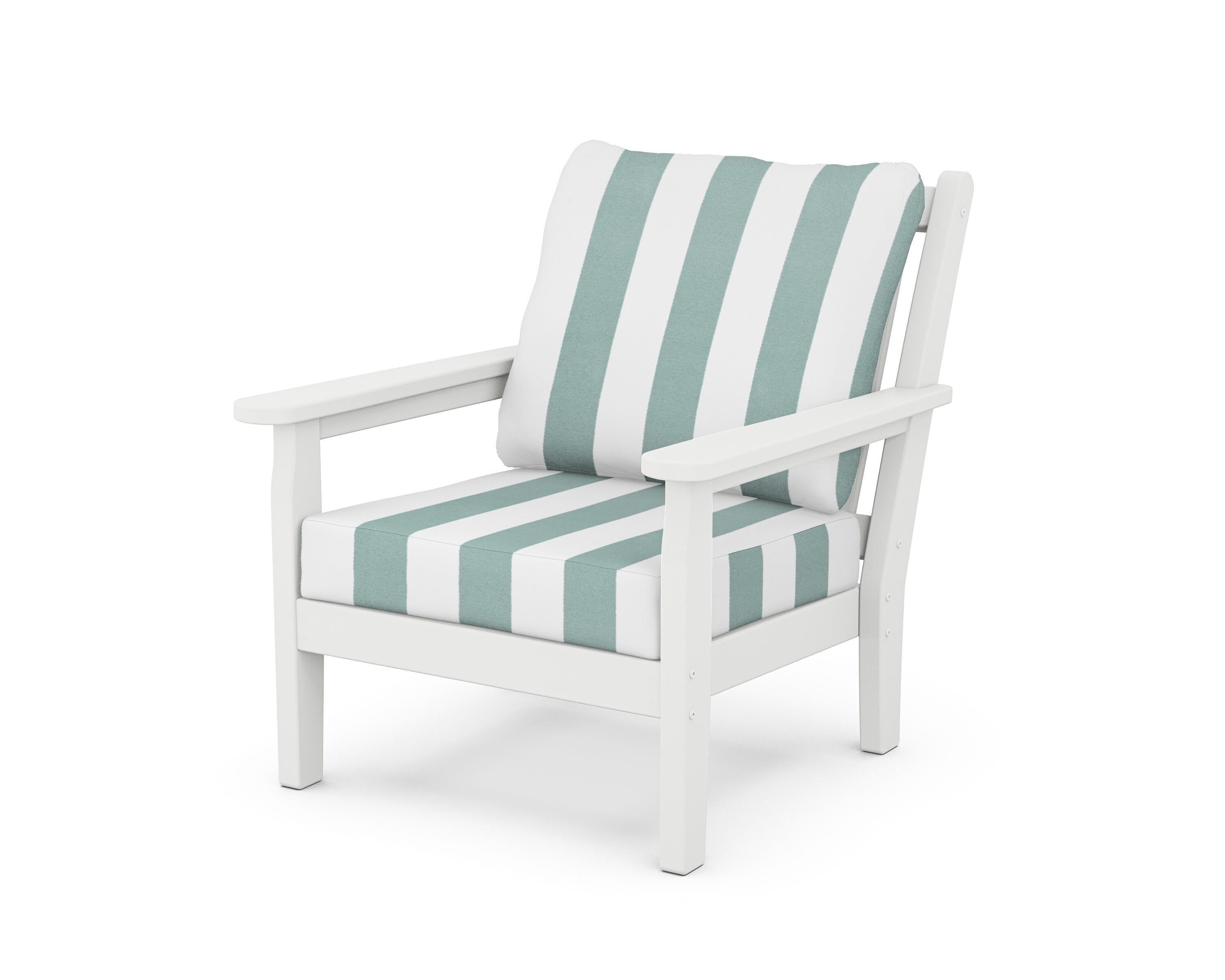 POLYWOOD® Chippendale Deep Seating Chair in White / Cabana Stripe Glacier Spa