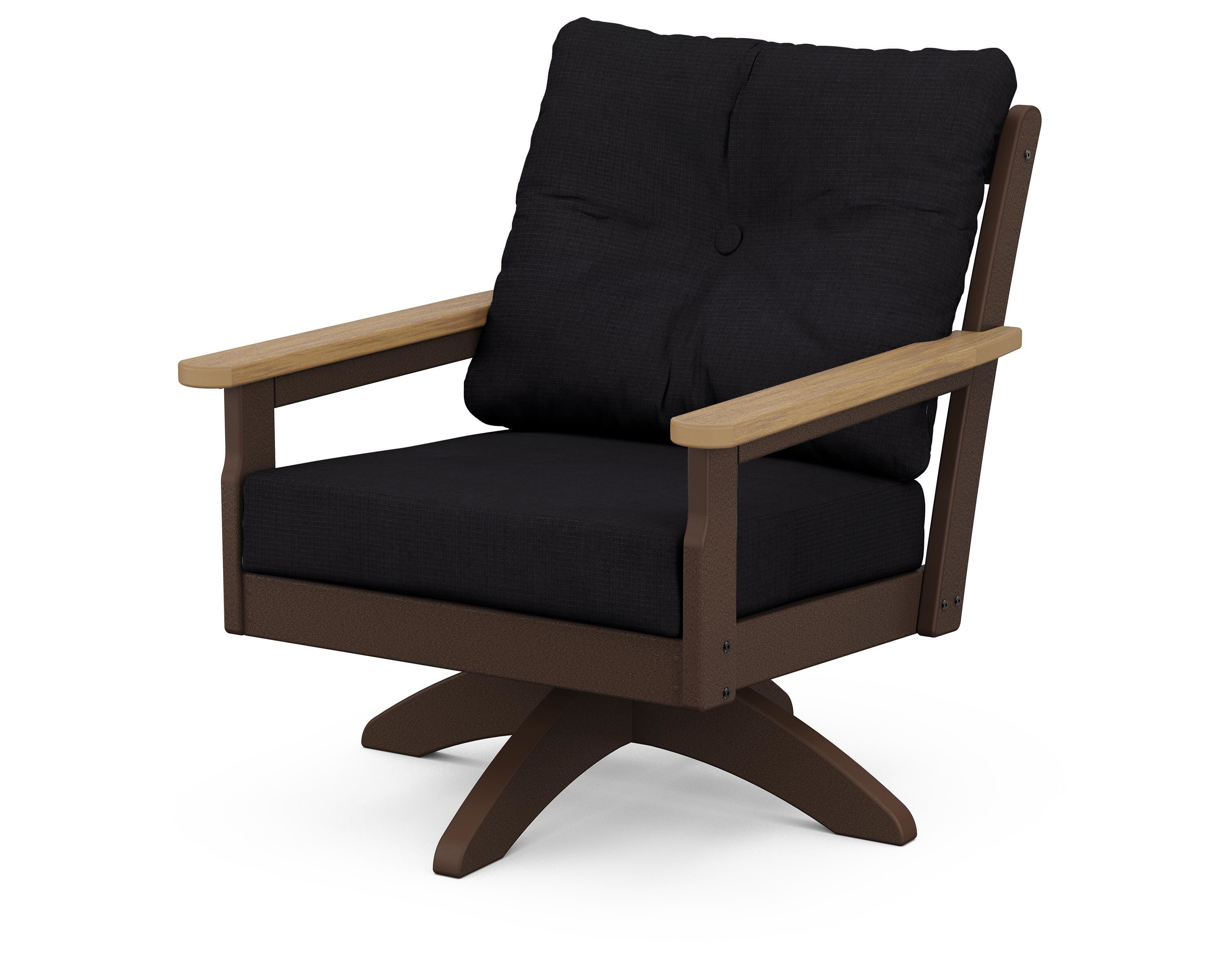 POLYWOOD® Vineyard Deep Seating Swivel Chair in Mahogany / Natural / Midnight Linen