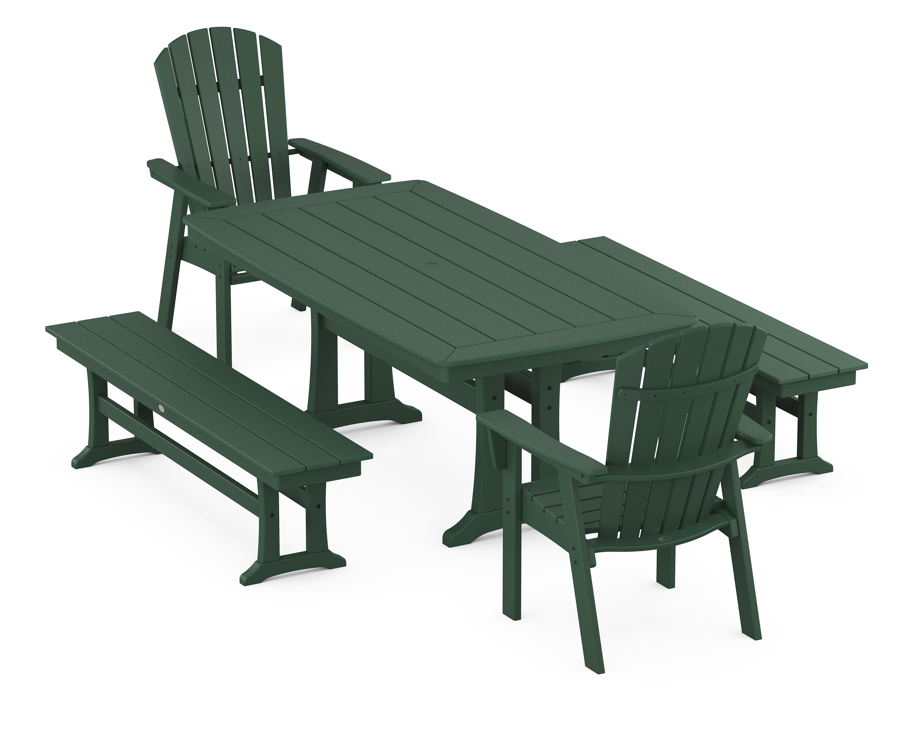 POLYWOOD® Nautical Adirondack 5-Piece Dining Set with Trestle Legs in Green
