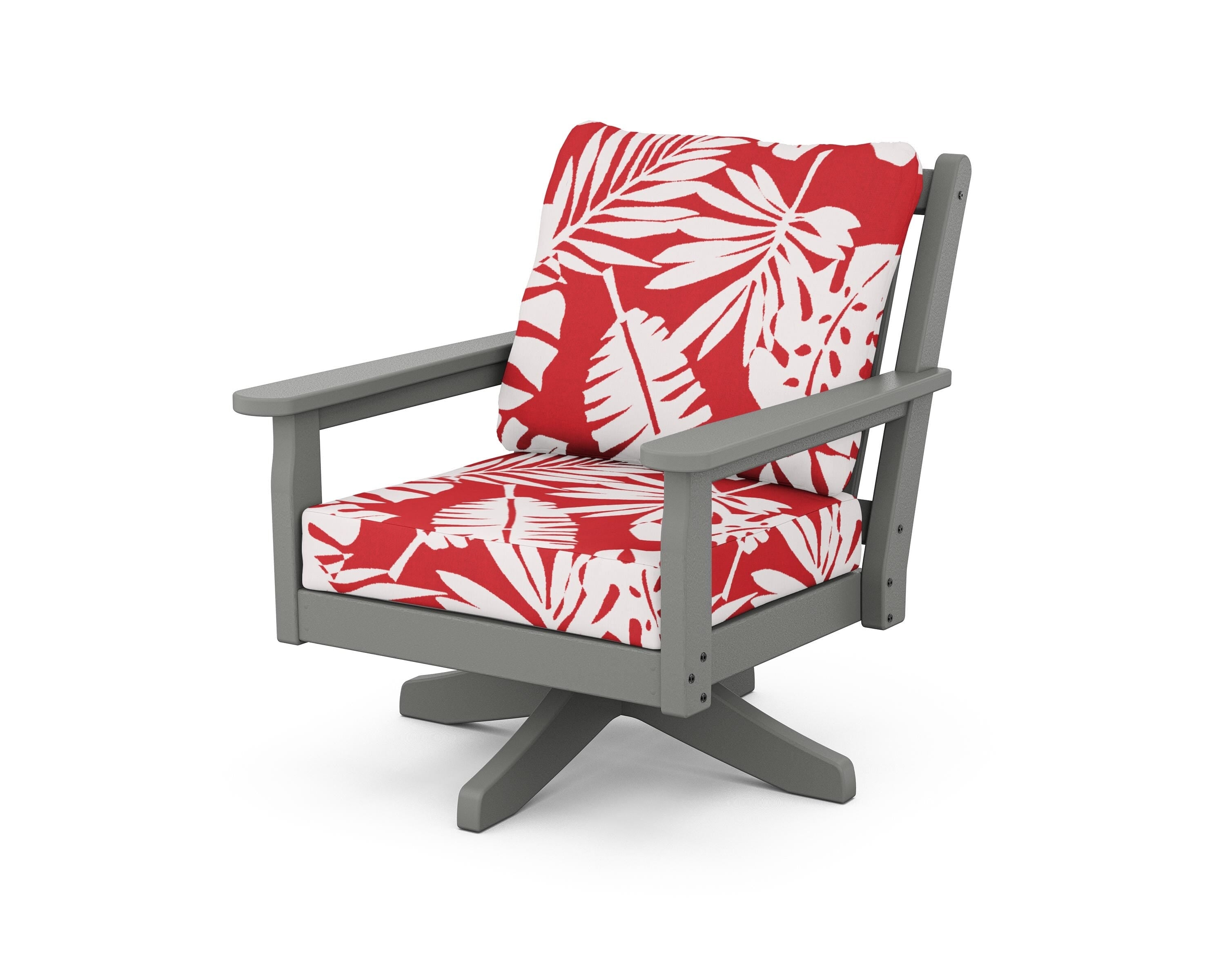 POLYWOOD® Chippendale Deep Seating Swivel Chair in Slate Grey / Leaf Crimson