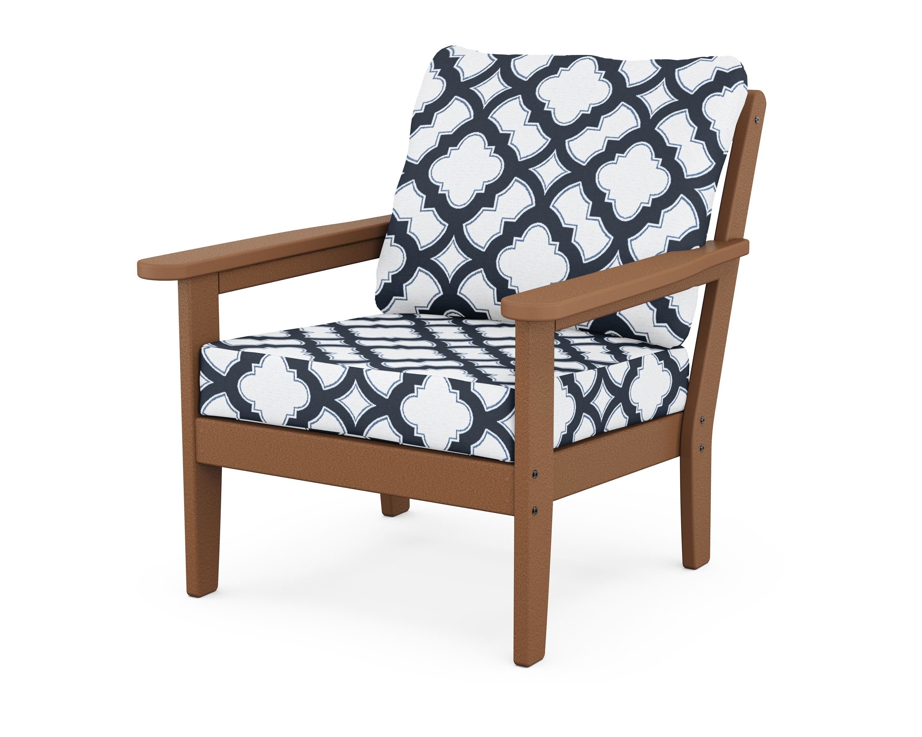 Country Living Cottage Deep Seating Chair in Teak / Trellis Marine Indigo