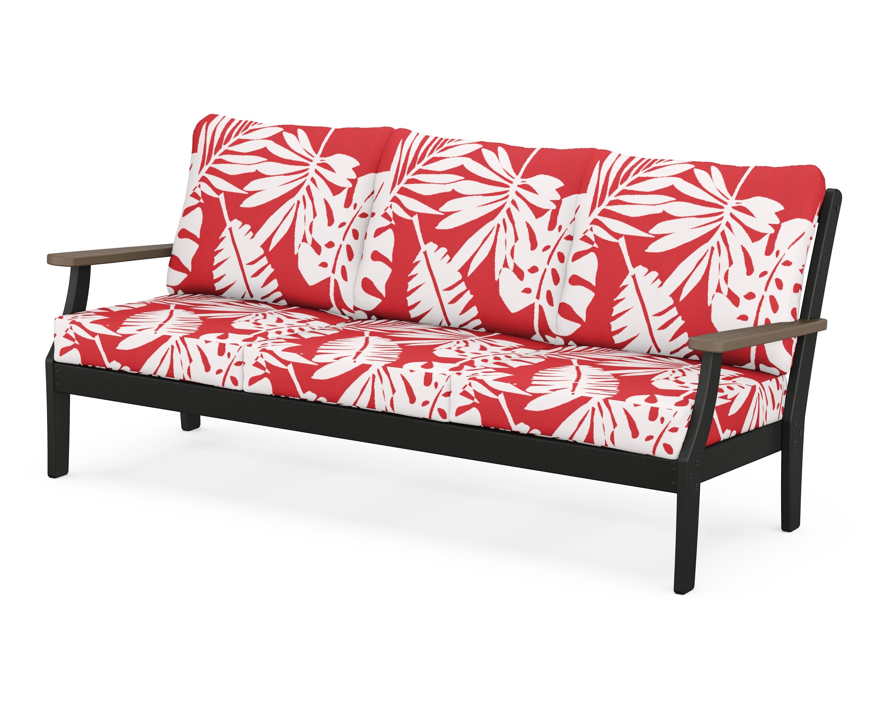 POLYWOOD® Braxton Deep Seating Sofa in Black / Kona / Leaf Crimson