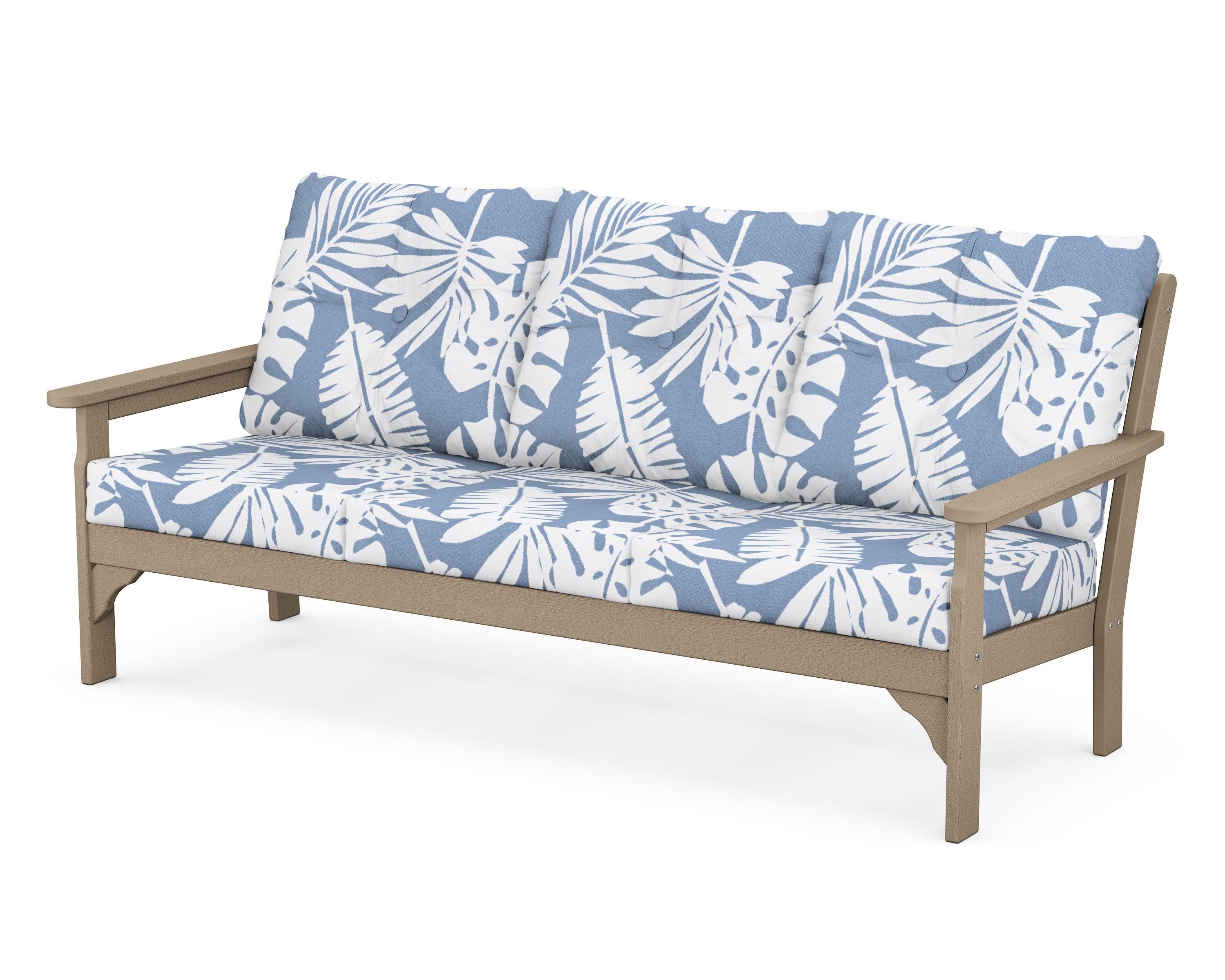 POLYWOOD® Vineyard Deep Seating Sofa in Vintage Sahara / Leaf Sky Blue