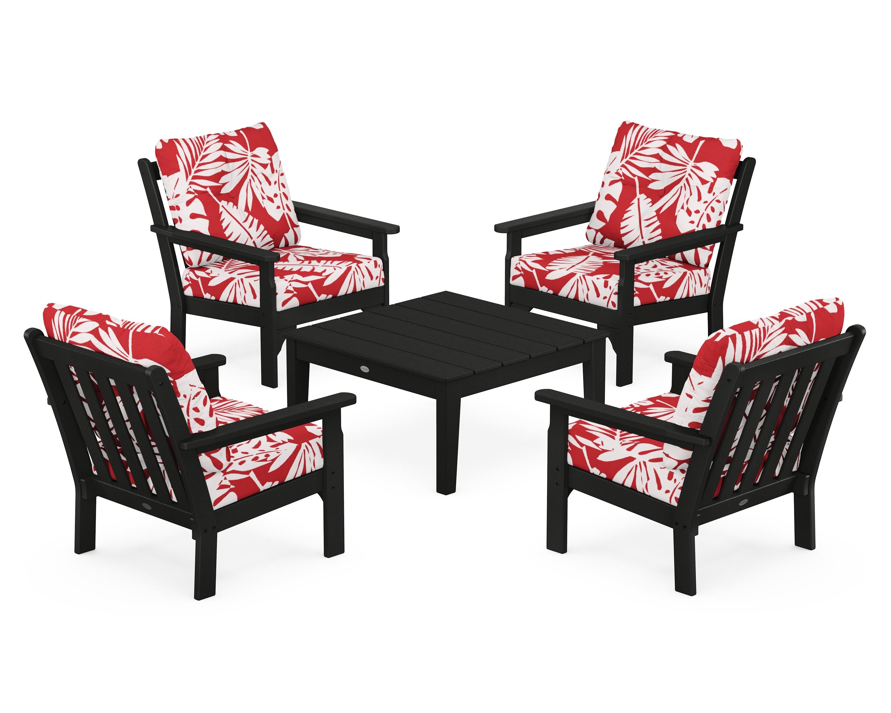 POLYWOOD® Vineyard 5-Piece Deep Seating Conversation Set in Black / Leaf Crimson