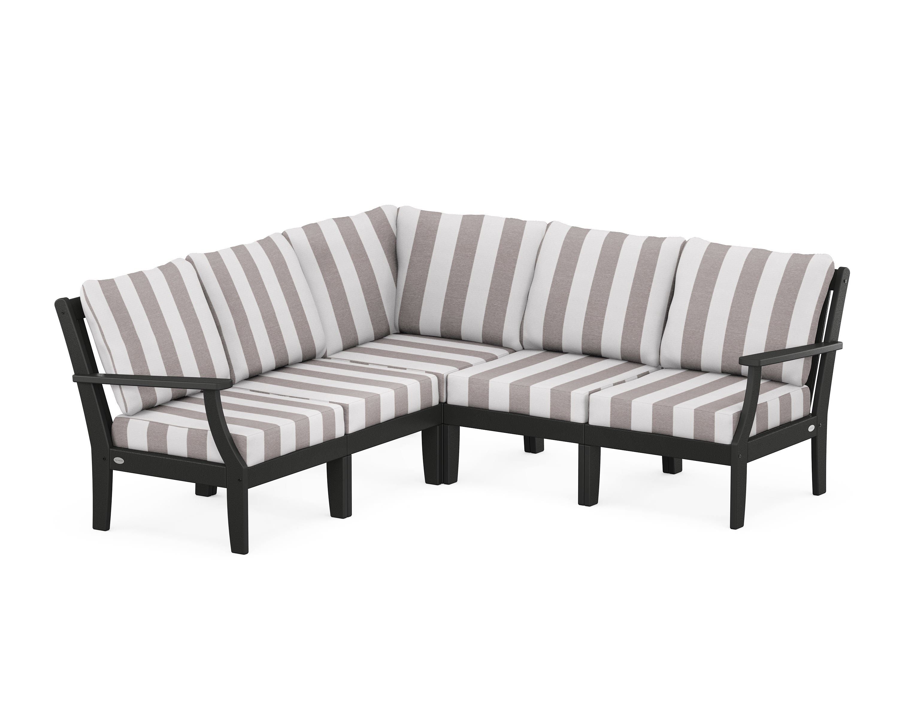 POLYWOOD® Braxton Modular 5-Piece Deep Seating Set in Black / Cabana Stripe Grey Mist