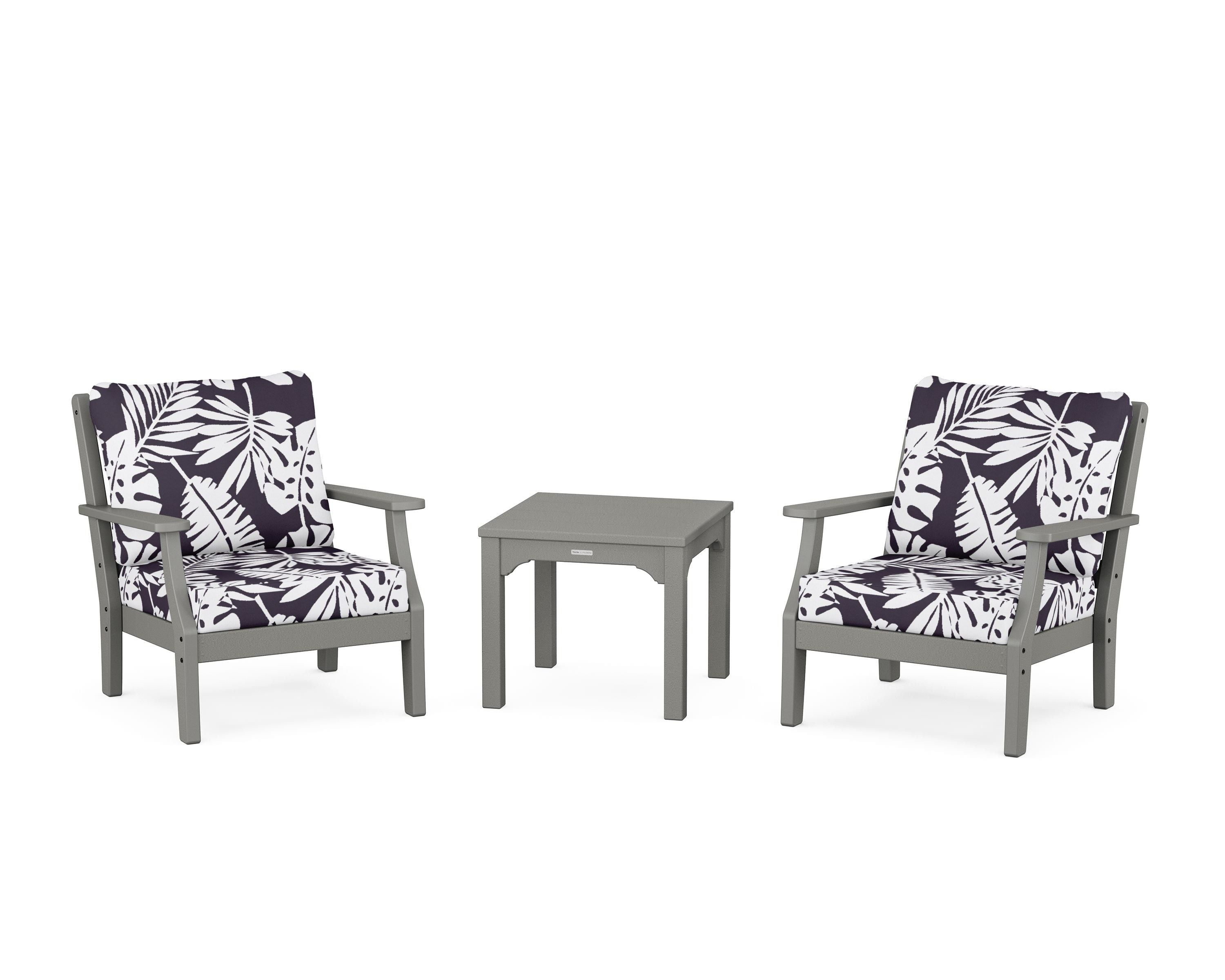 Martha Stewart by POLYWOOD® Chinoiserie 3-Piece Deep Seating Set in Slate Grey / Leaf Navy