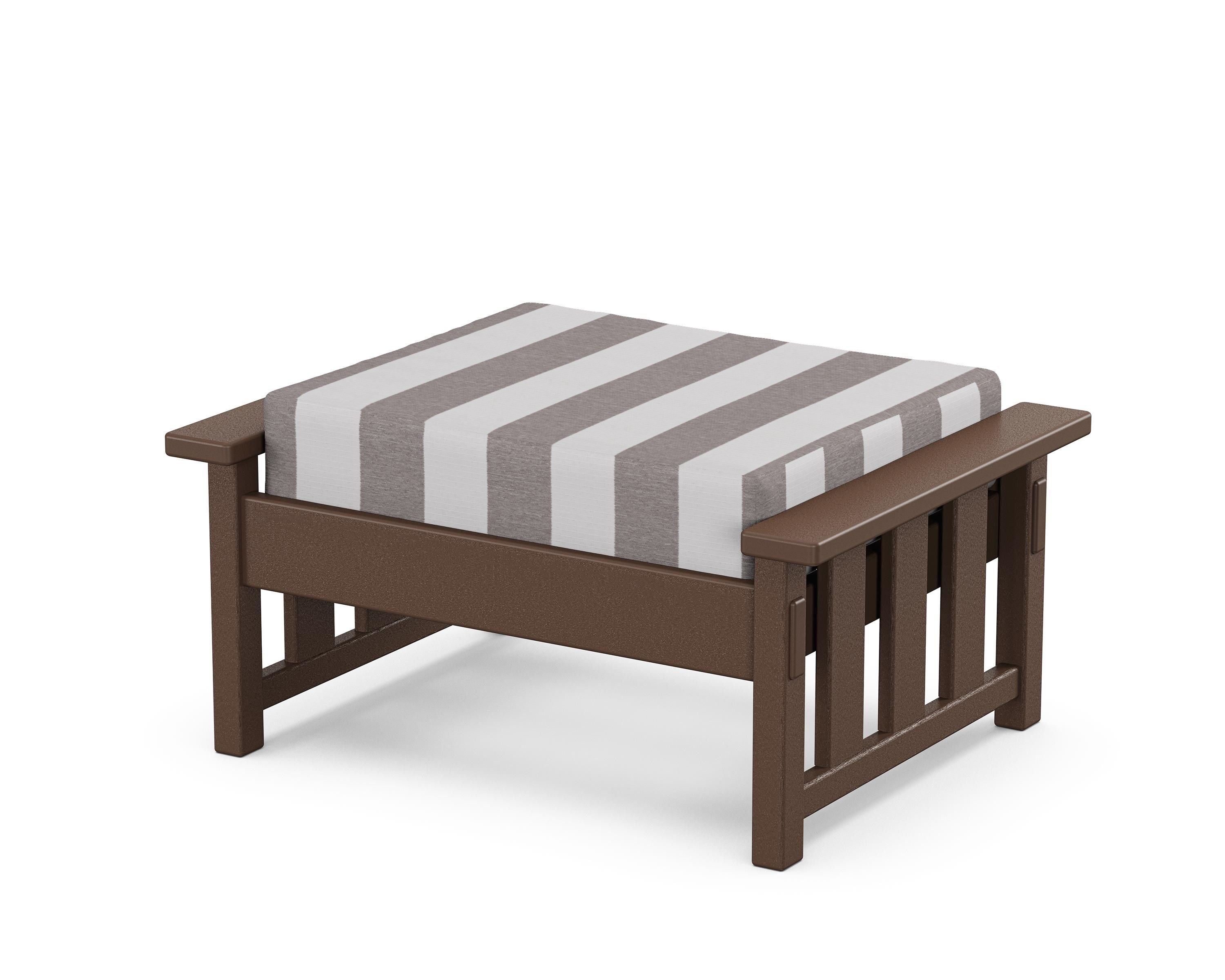 Martha Stewart by POLYWOOD® Acadia Deep Seating Ottoman in Mahogany / Cabana Stripe Grey Mist